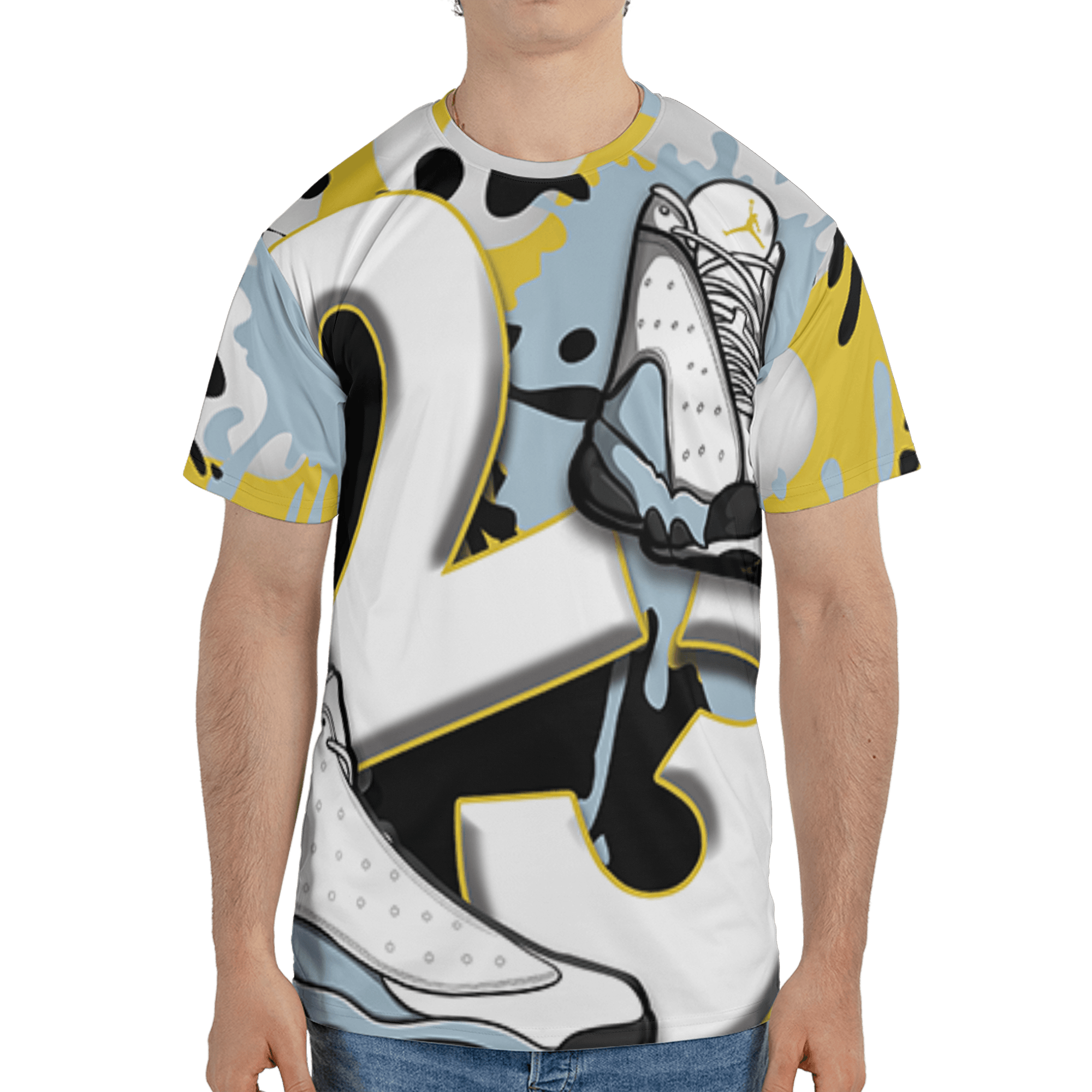 Blue Grey 13s T Shirt Match Number 23 Paint White Monochrome Ball 3D All-Over Print - NastyJamz