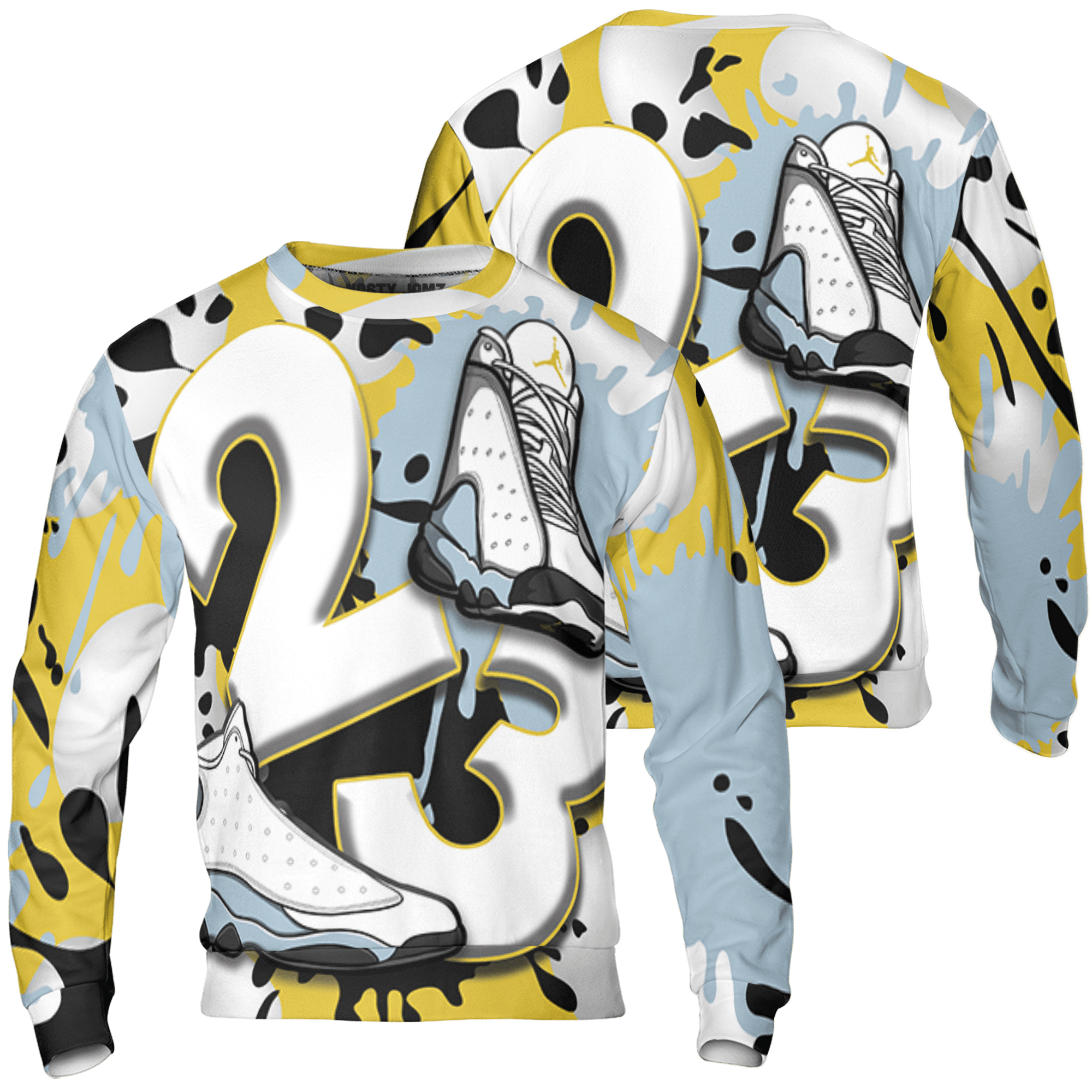 Blue Grey 13s Sweatshirt Match Number 23 Paint White Monochrome Ball 3D All-Over Print - NastyJamz
