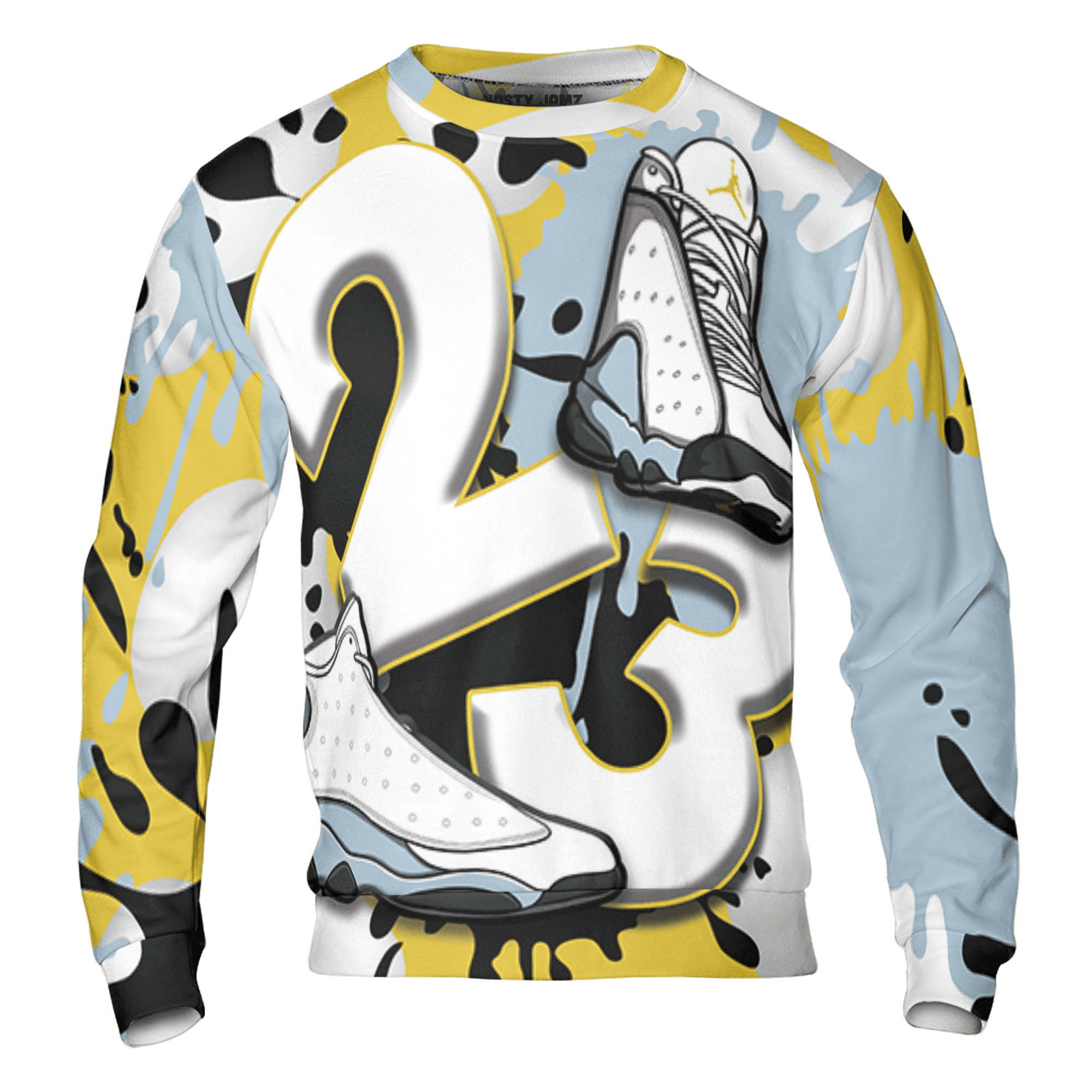 Blue Grey 13s Sweatshirt Match Number 23 Paint White Monochrome Ball 3D All-Over Print - NastyJamz