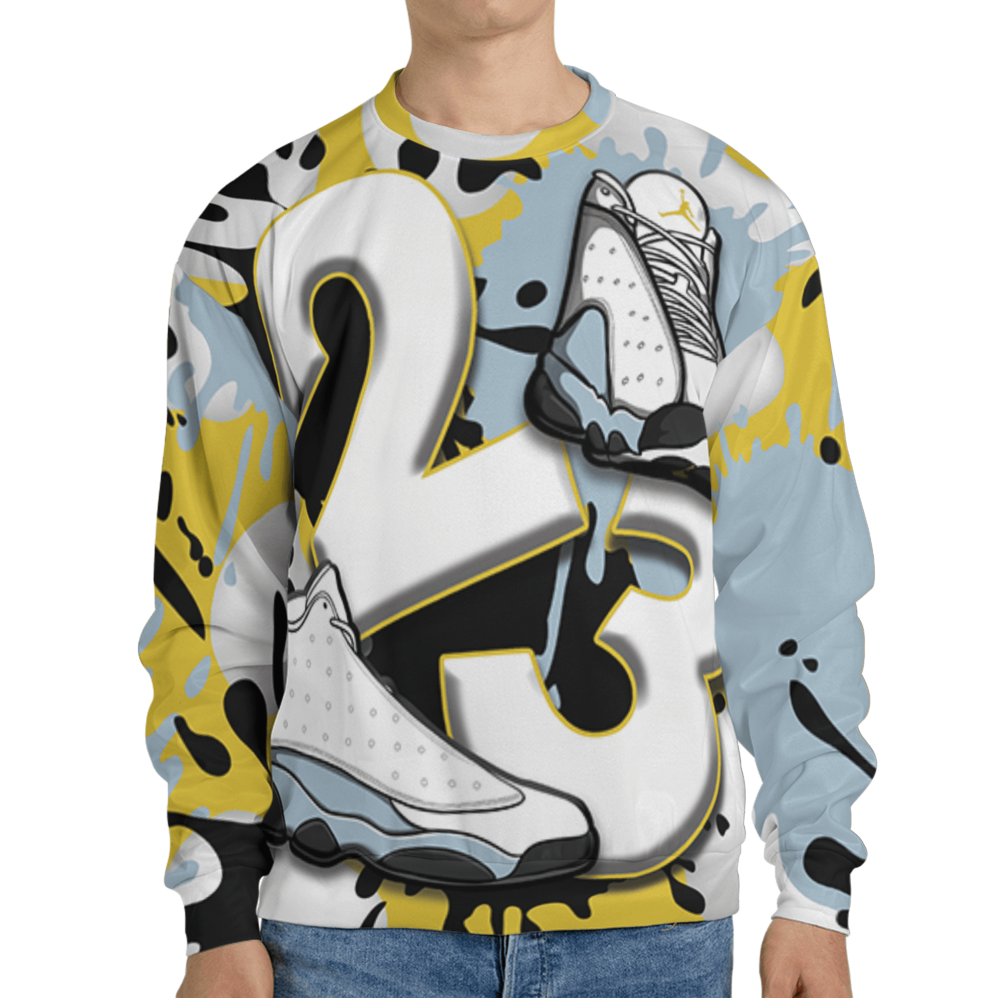 Blue Grey 13s Sweatshirt Match Number 23 Paint White Monochrome Ball 3D All-Over Print - NastyJamz