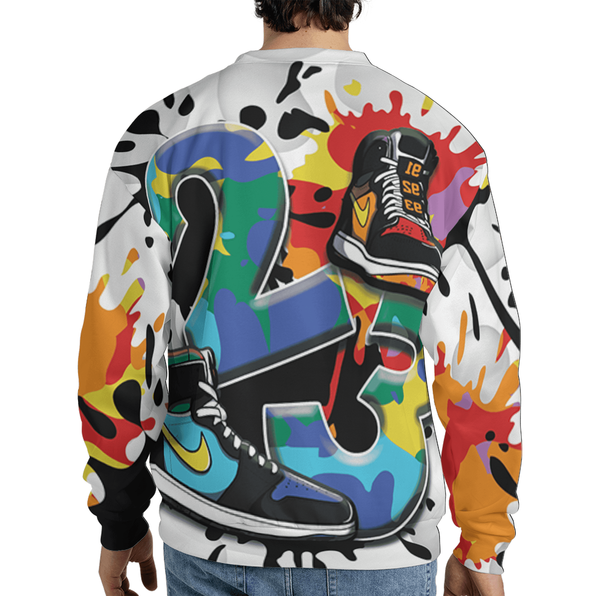 Mid GS Six Championships 1s Sweatshirt Match Number 23 Paint White Monochrome Ball 3D All-Over Print - NastyJamz