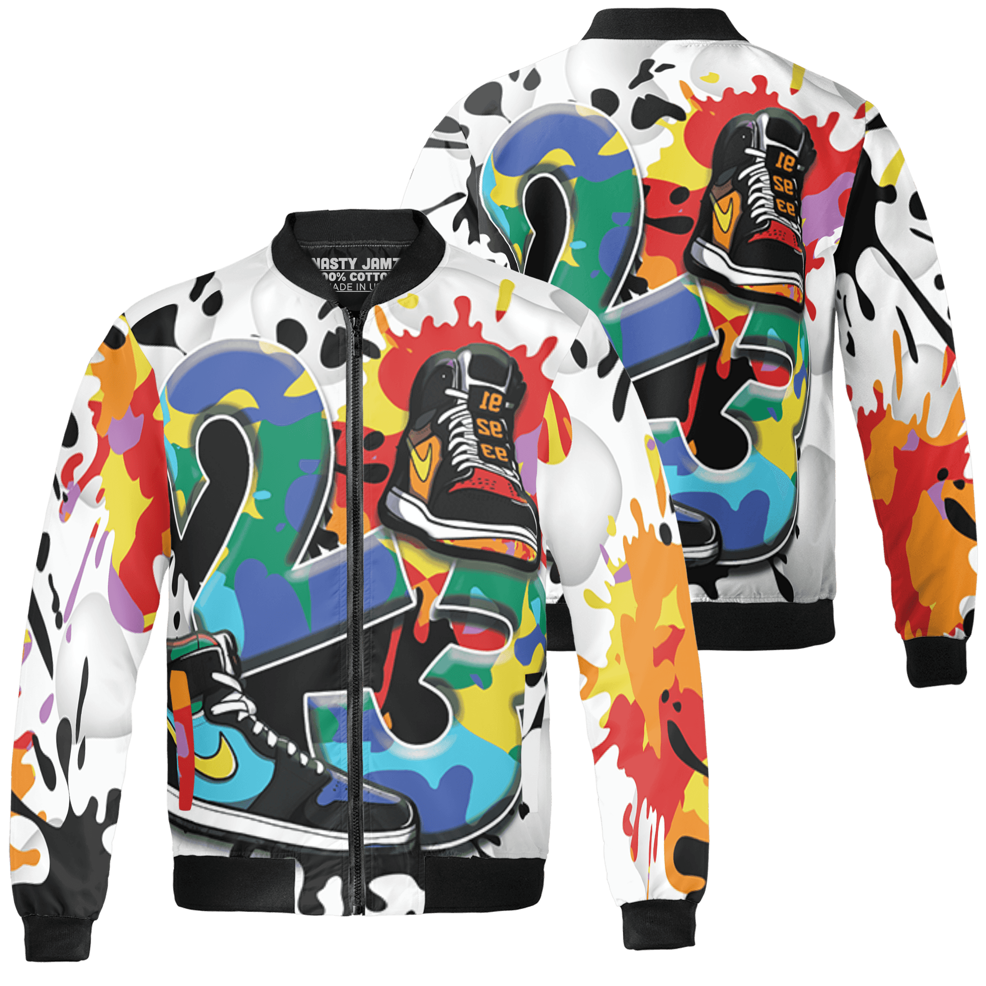 Mid GS Six Championships 1s Jacket Match Number 23 Paint White Monochrome Ball 3D All-Over Print - NastyJamz