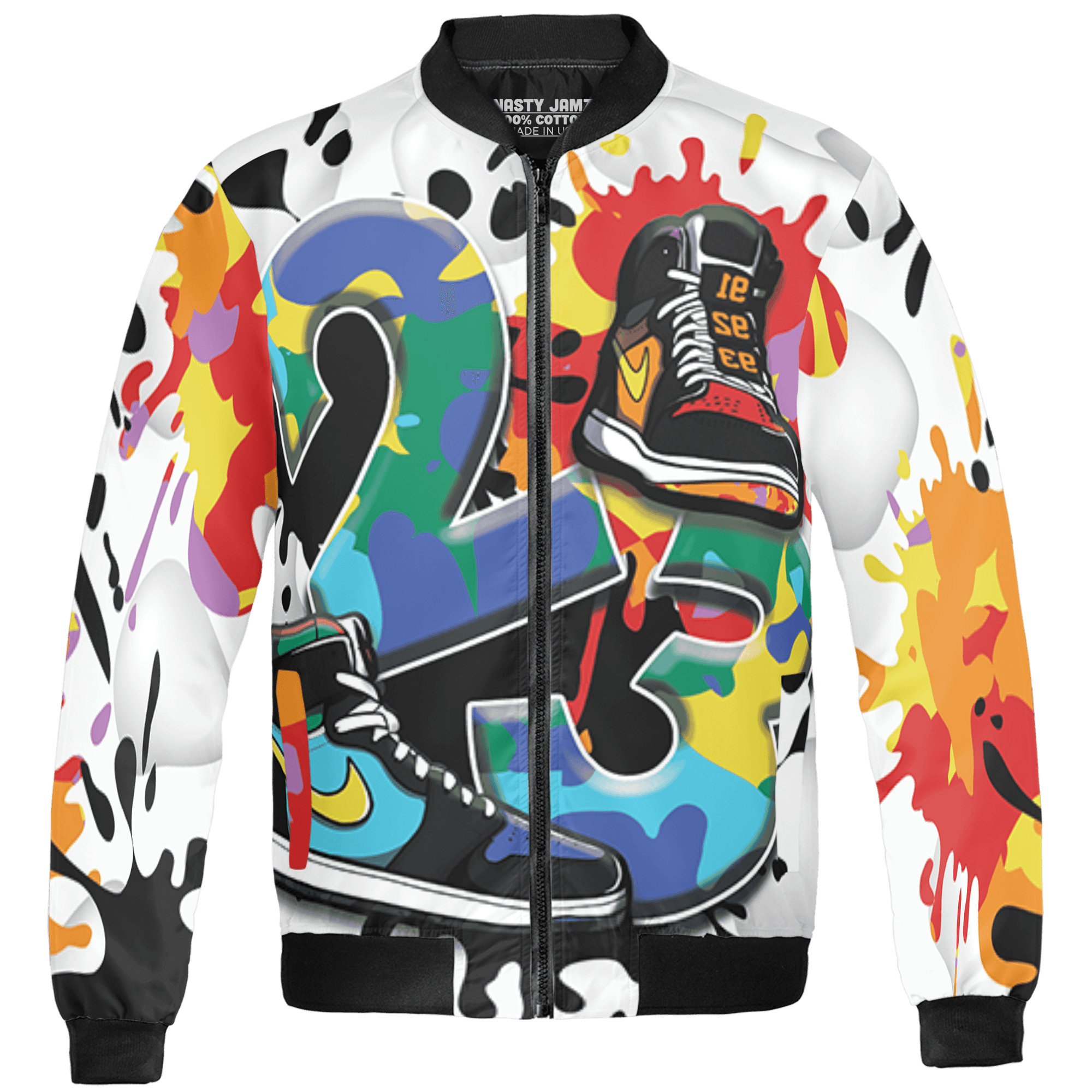 Mid GS Six Championships 1s Jacket Match Number 23 Paint White Monochrome Ball 3D All-Over Print - NastyJamz