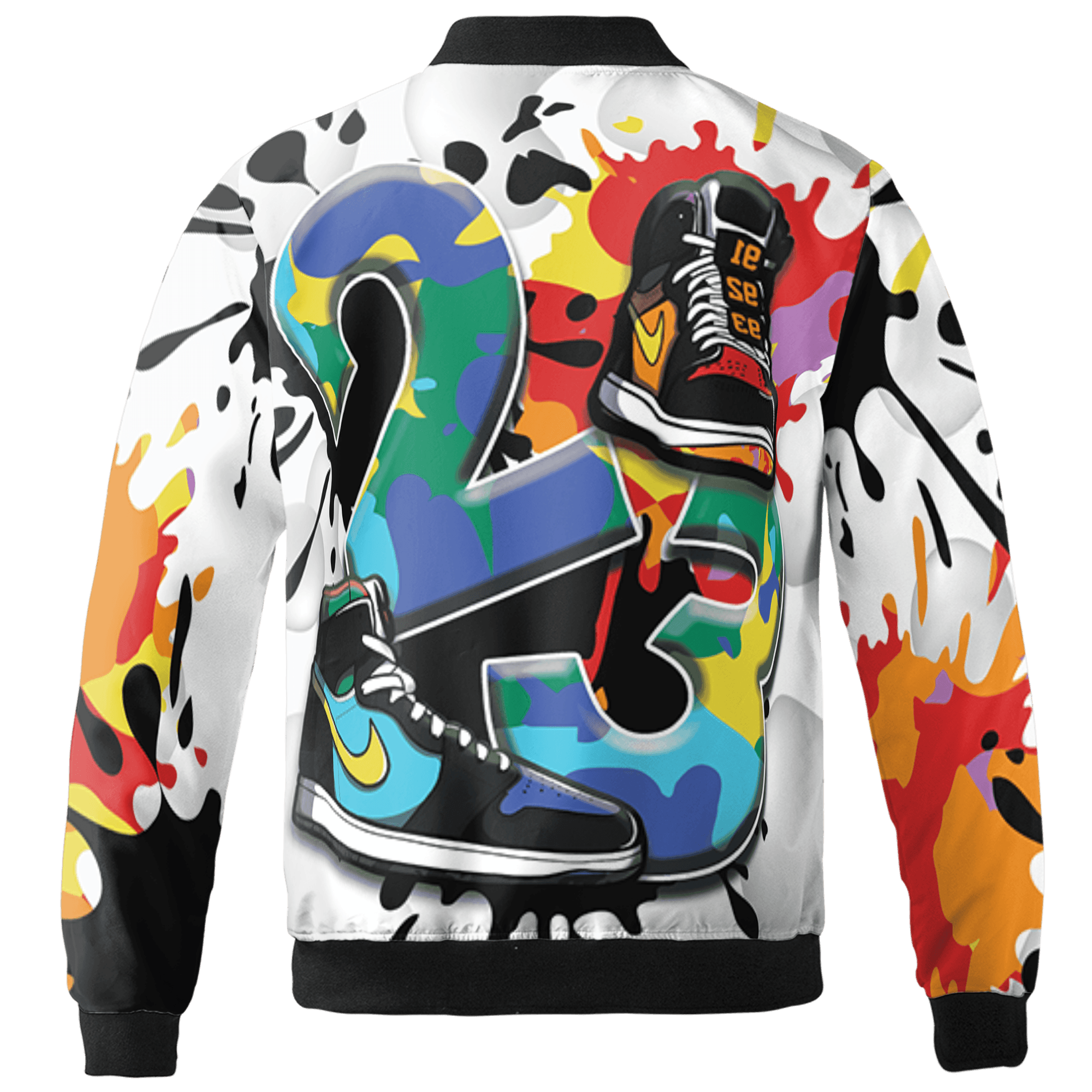 Mid GS Six Championships 1s Jacket Match Number 23 Paint White Monochrome Ball 3D All-Over Print - NastyJamz