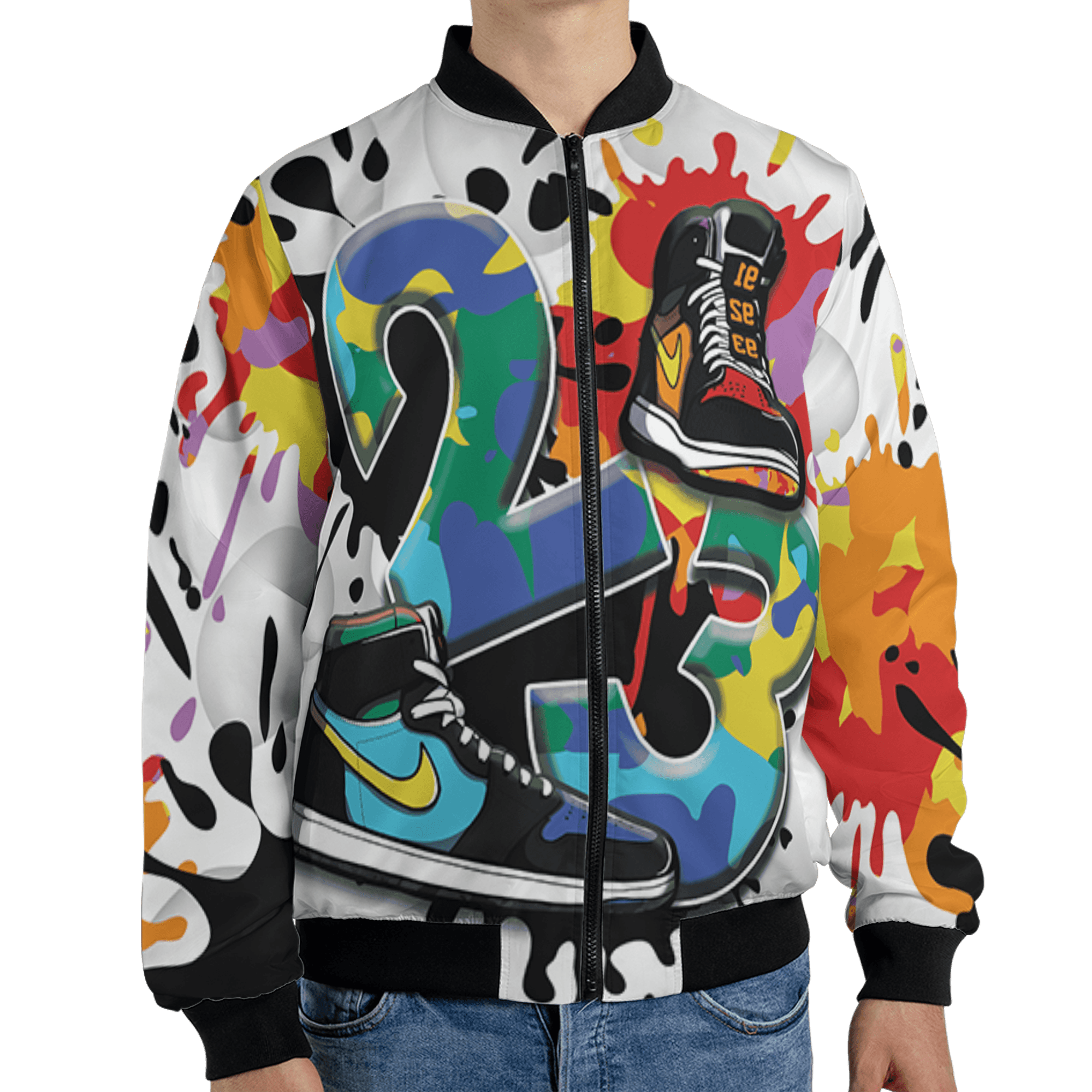Mid GS Six Championships 1s Jacket Match Number 23 Paint White Monochrome Ball 3D All-Over Print - NastyJamz