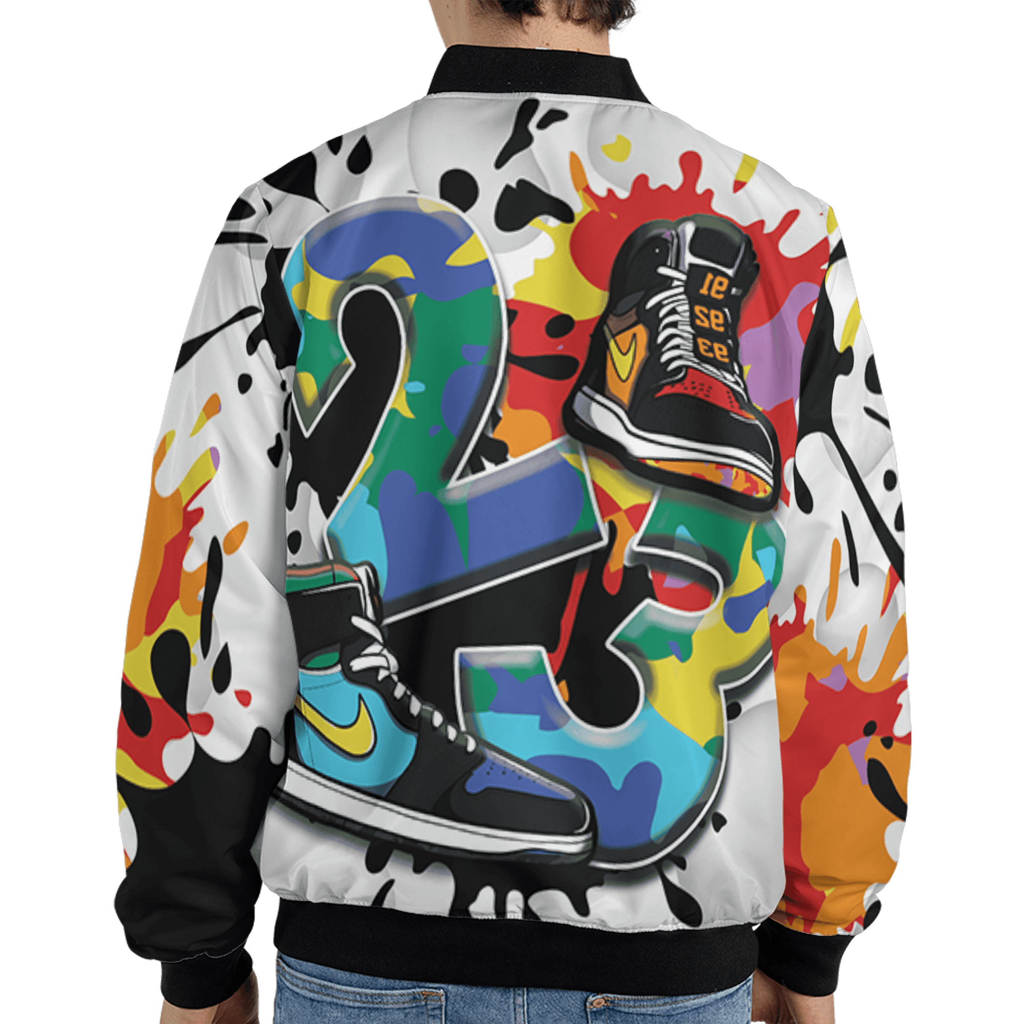 Mid GS Six Championships 1s Jacket Match Number 23 Paint White Monochrome Ball 3D All-Over Print - NastyJamz