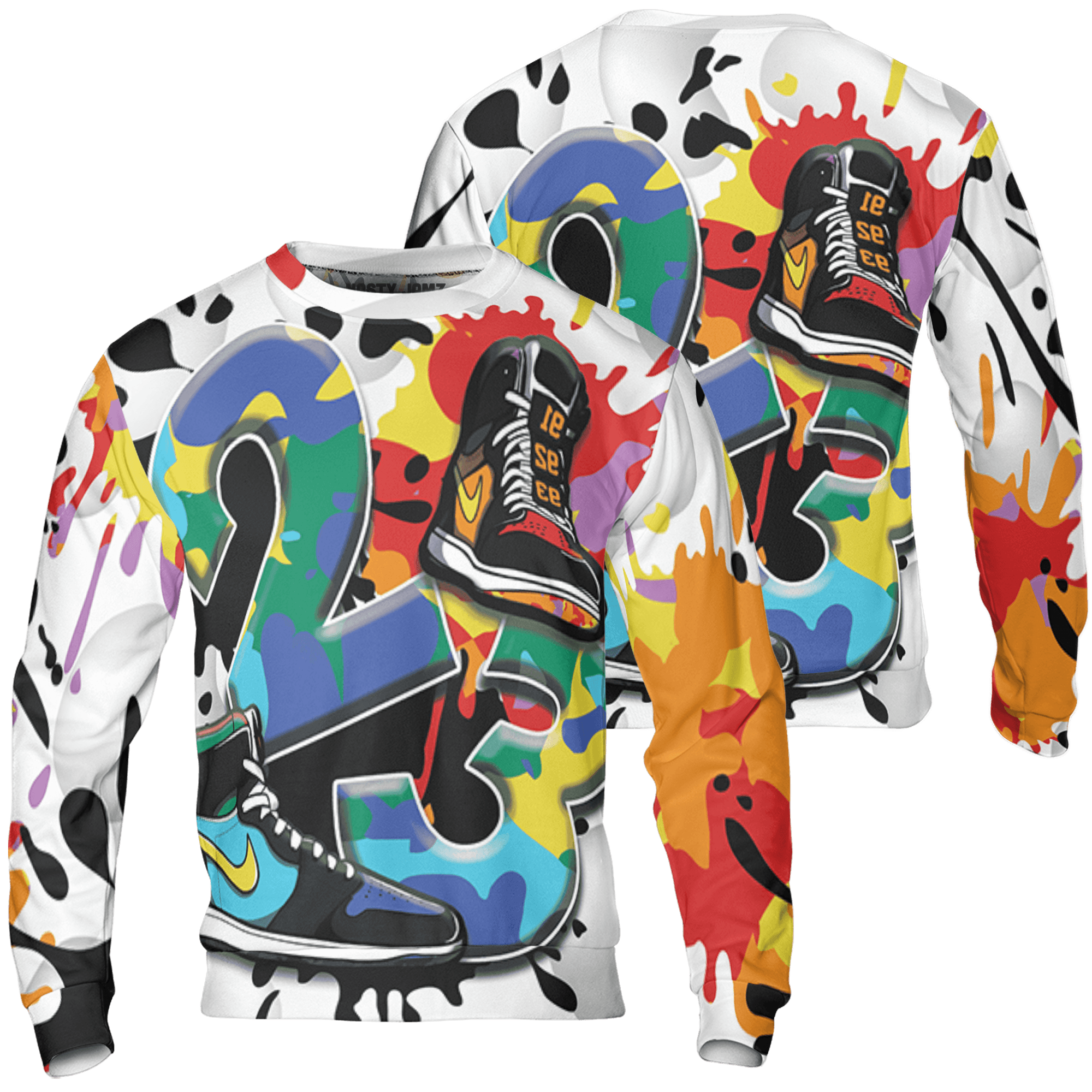 Mid GS Six Championships 1s Sweatshirt Match Number 23 Paint White Monochrome Ball 3D All-Over Print - NastyJamz