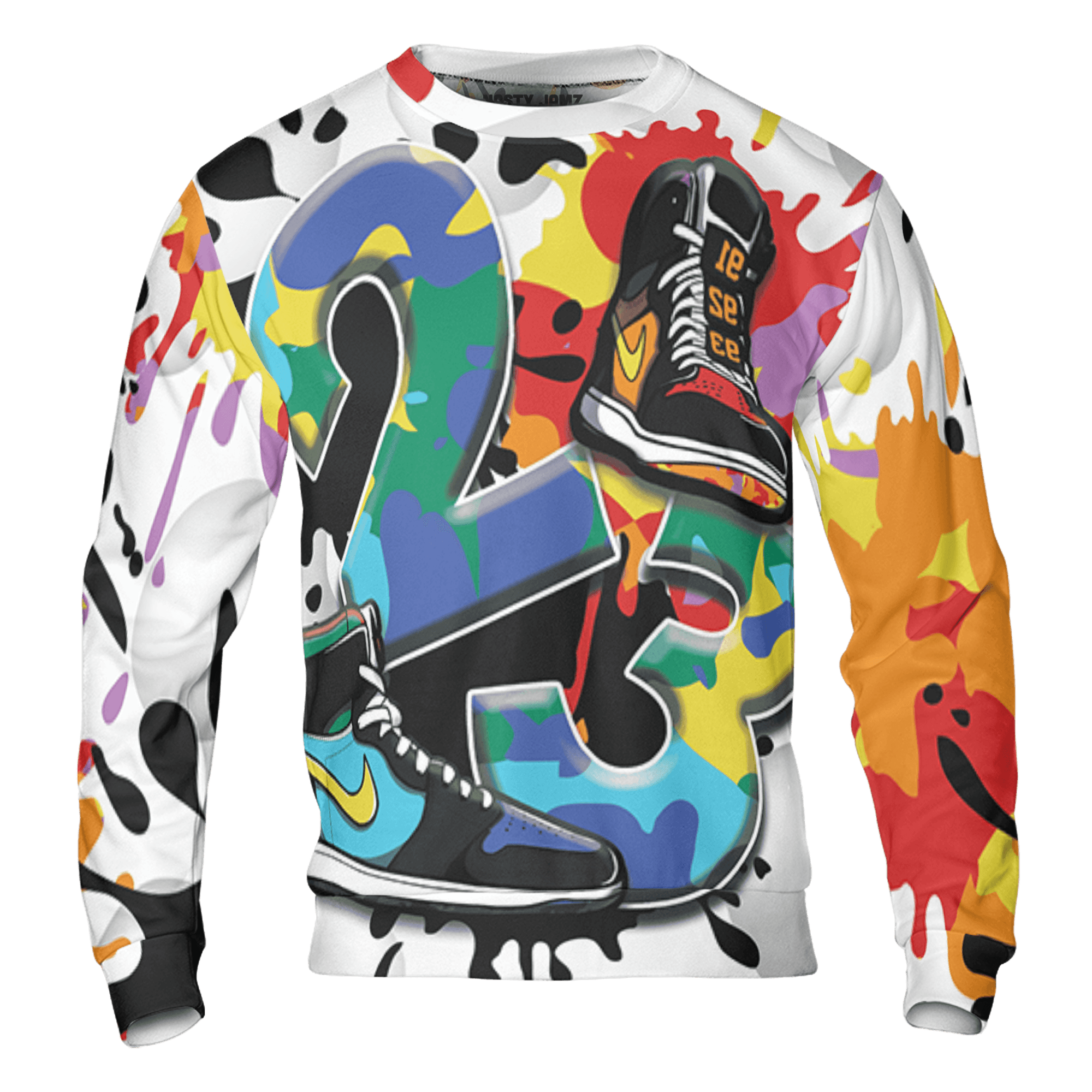 Mid GS Six Championships 1s Sweatshirt Match Number 23 Paint White Monochrome Ball 3D All-Over Print - NastyJamz