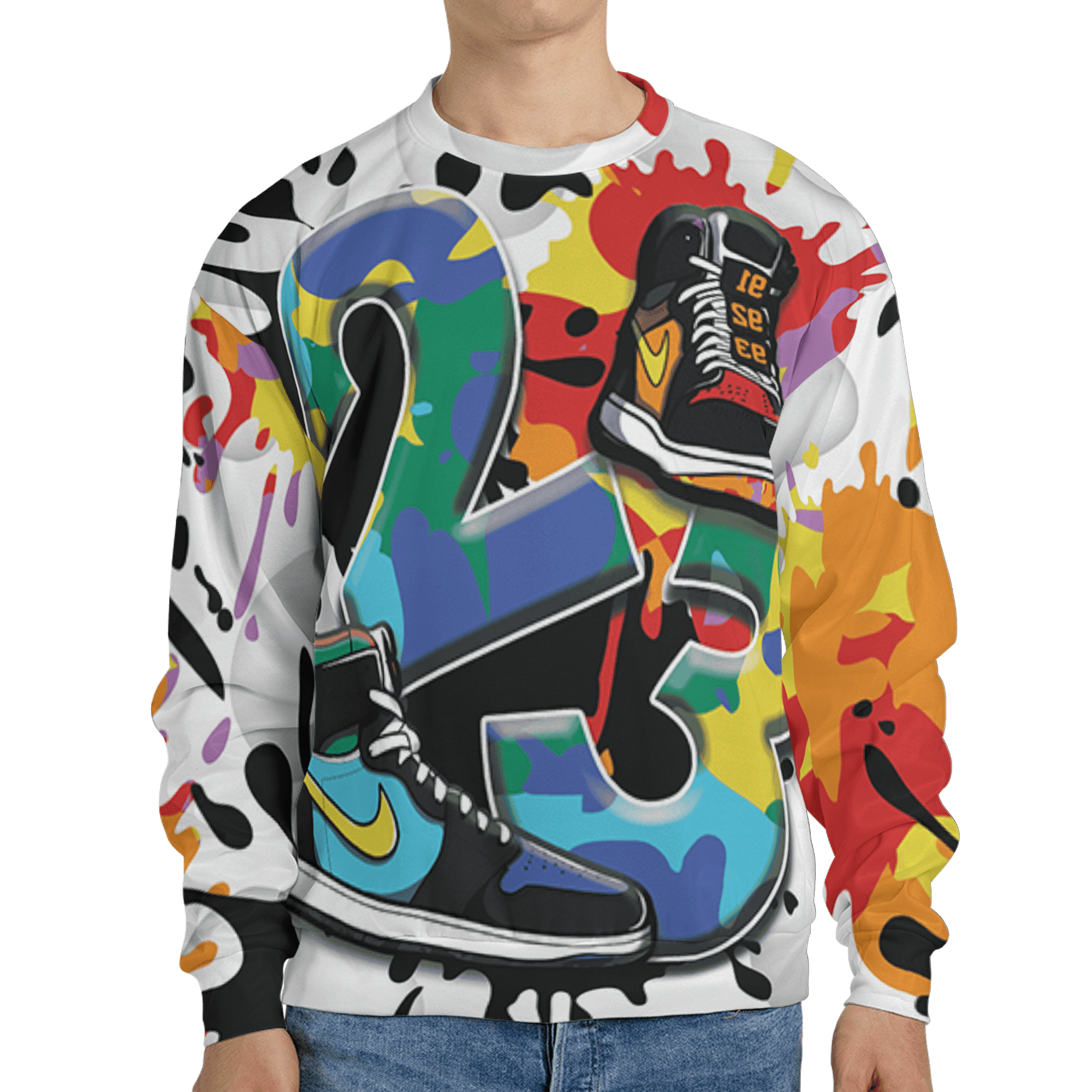 Mid GS Six Championships 1s Sweatshirt Match Number 23 Paint White Monochrome Ball 3D All-Over Print - NastyJamz
