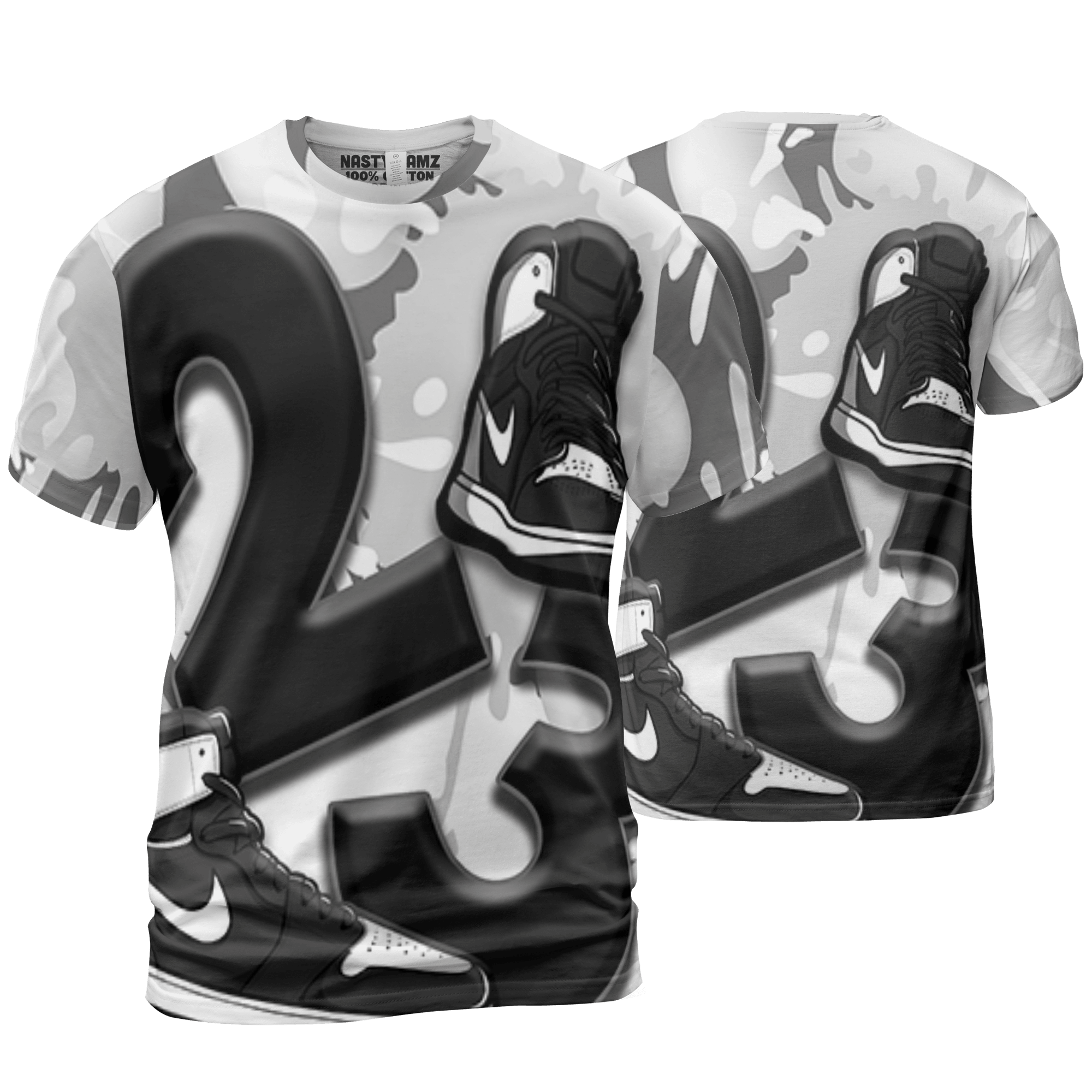 Retro High OG Black White 1s T Shirt Match Number 23 Paint White Monochrome Ball 3D All-Over Print - NastyJamz