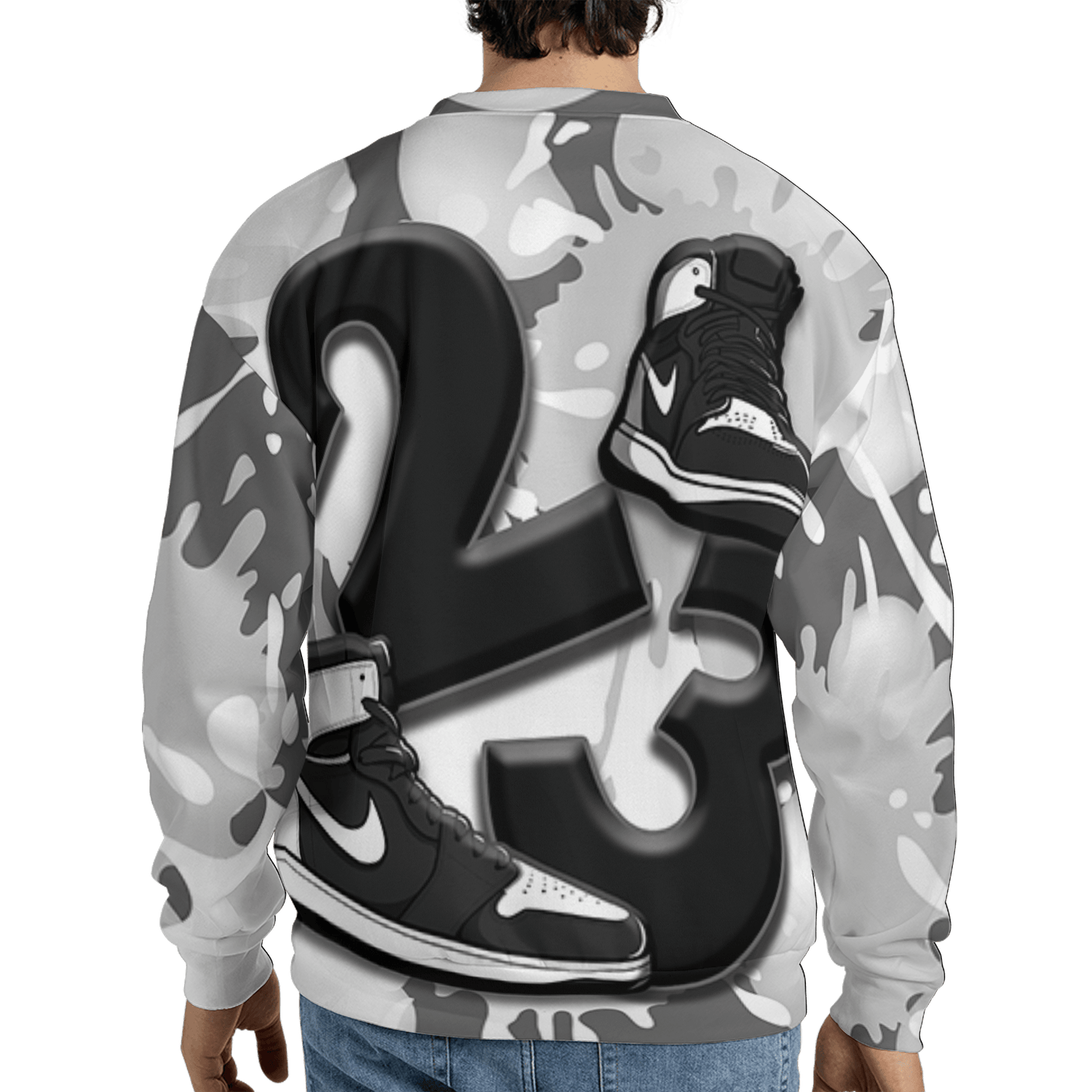 Retro High OG Black White 1s Sweatshirt Match Number 23 Paint White Monochrome Ball 3D All-Over Print - NastyJamz