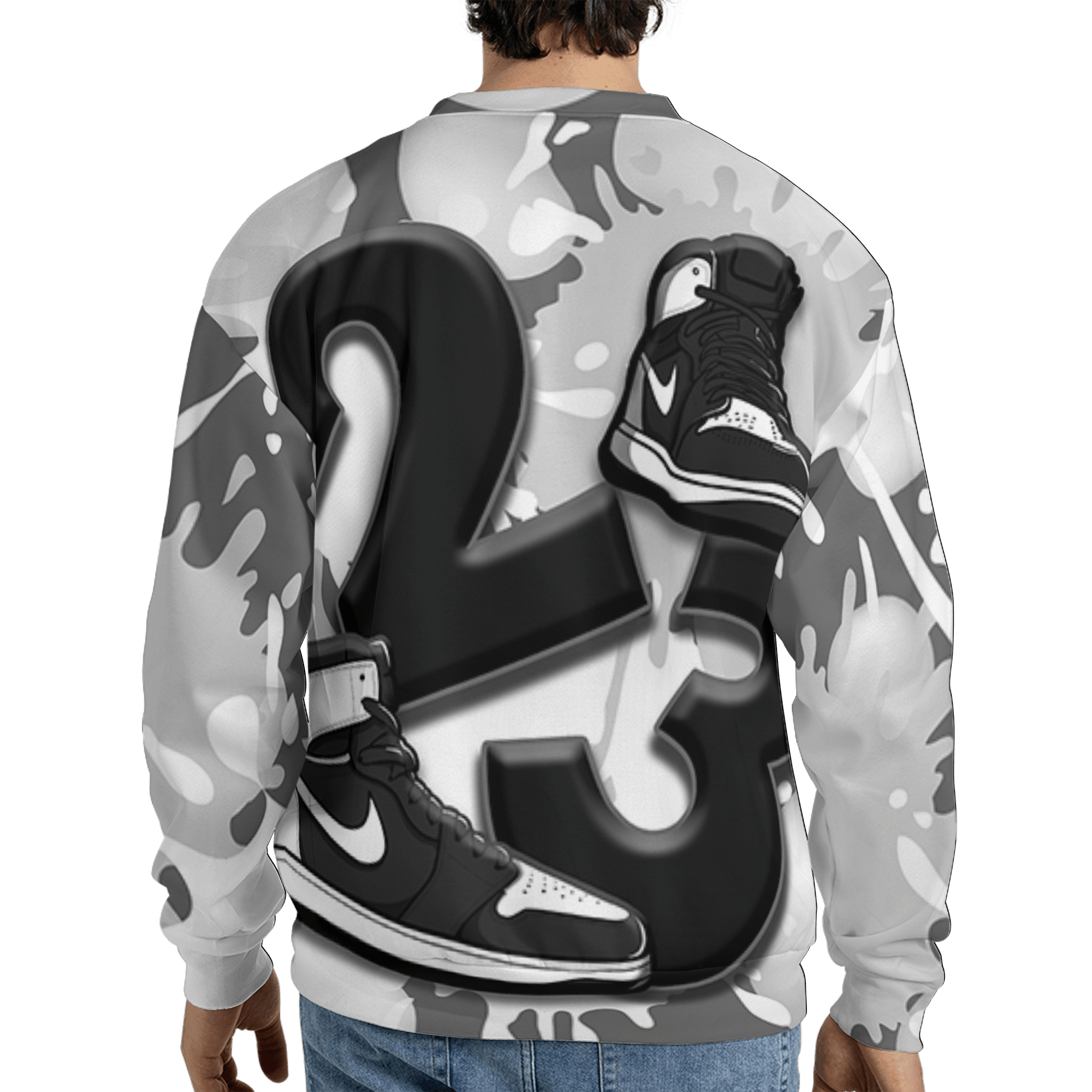 Retro High OG Black White 1s Sweatshirt Match Number 23 Paint White Monochrome Ball 3D All-Over Print - NastyJamz