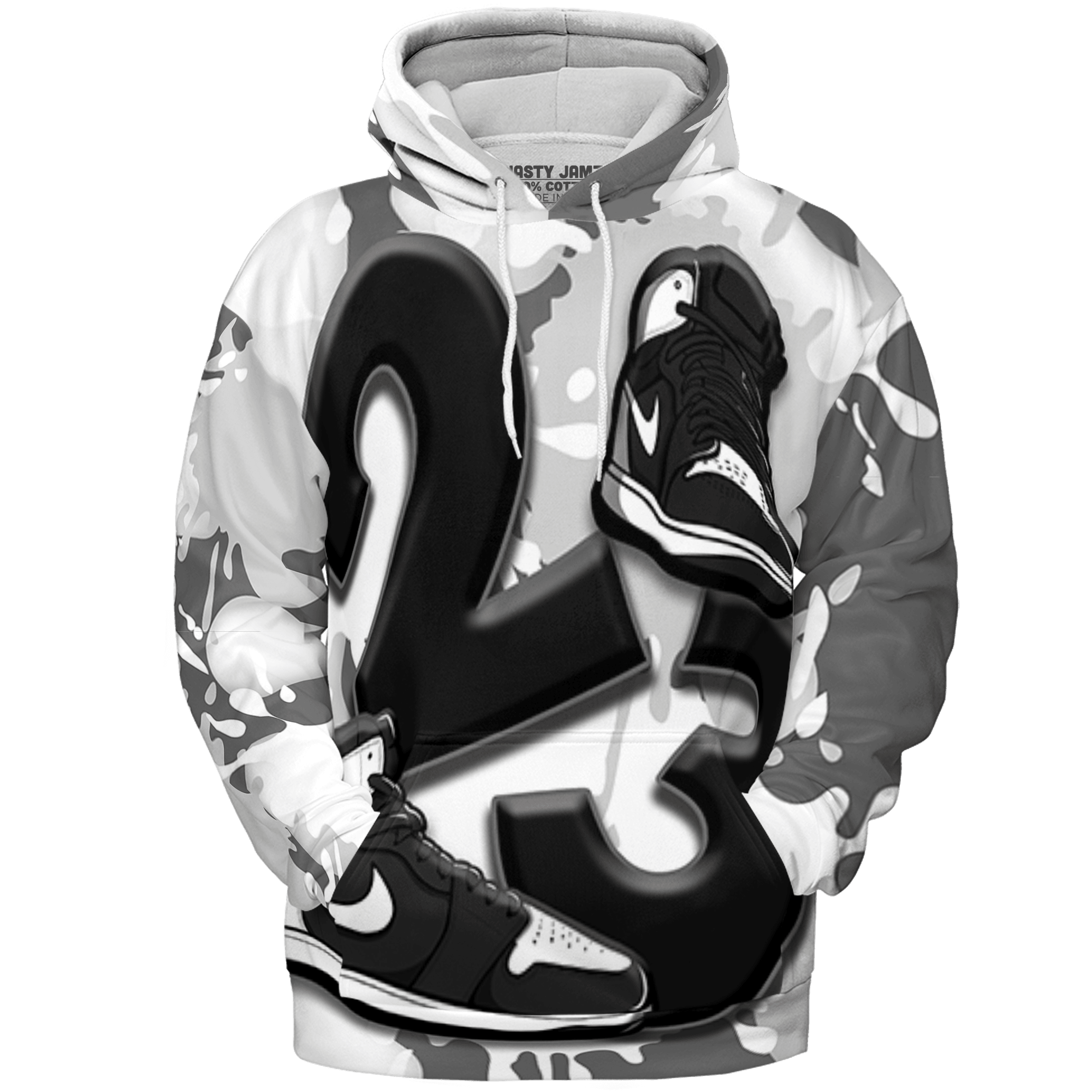 Retro High OG Black White 1s Hoodie Match Number 23 Paint White Monochrome Ball 3D All-Over Print - NastyJamz