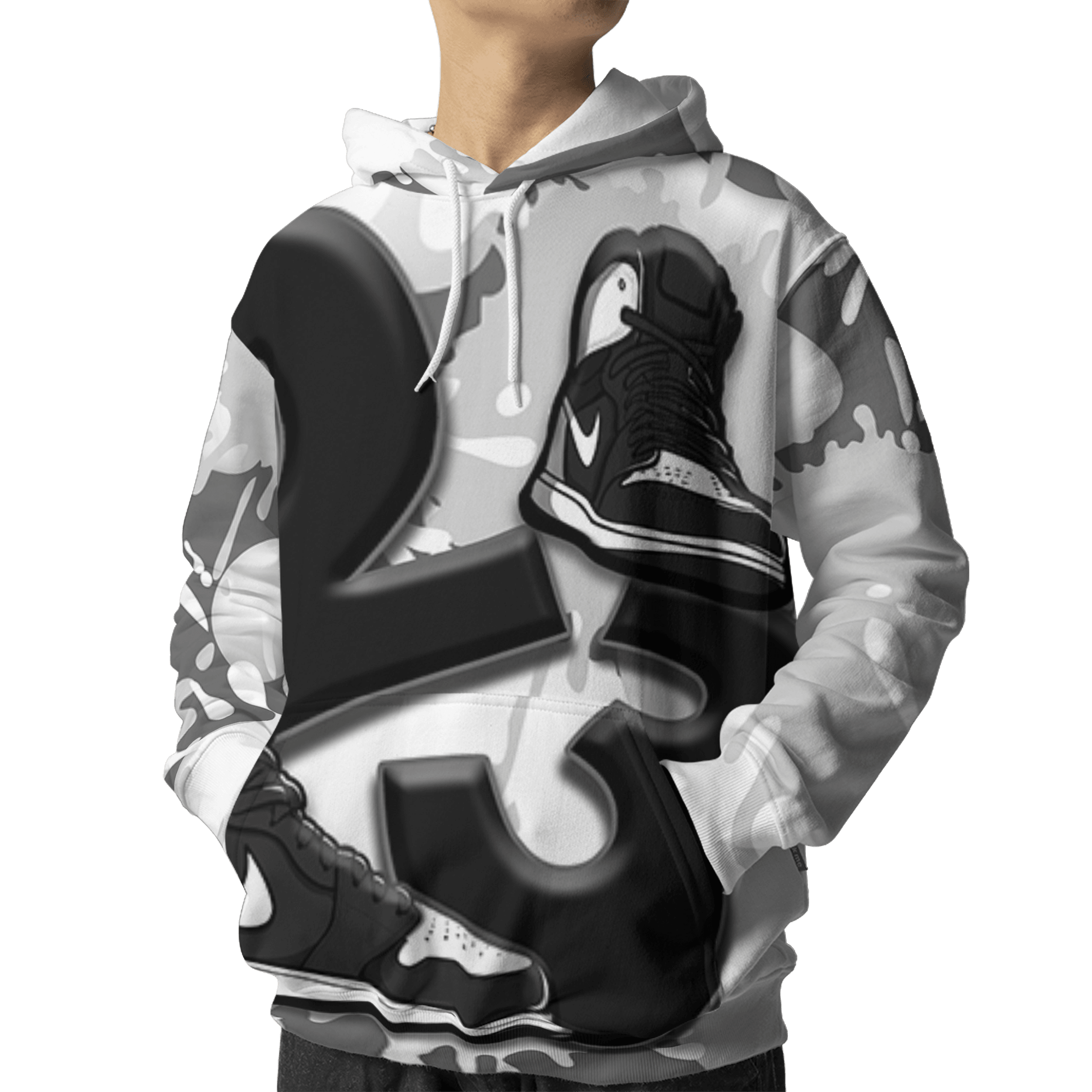 Retro High OG Black White 1s Hoodie Match Number 23 Paint White Monochrome Ball 3D All-Over Print - NastyJamz