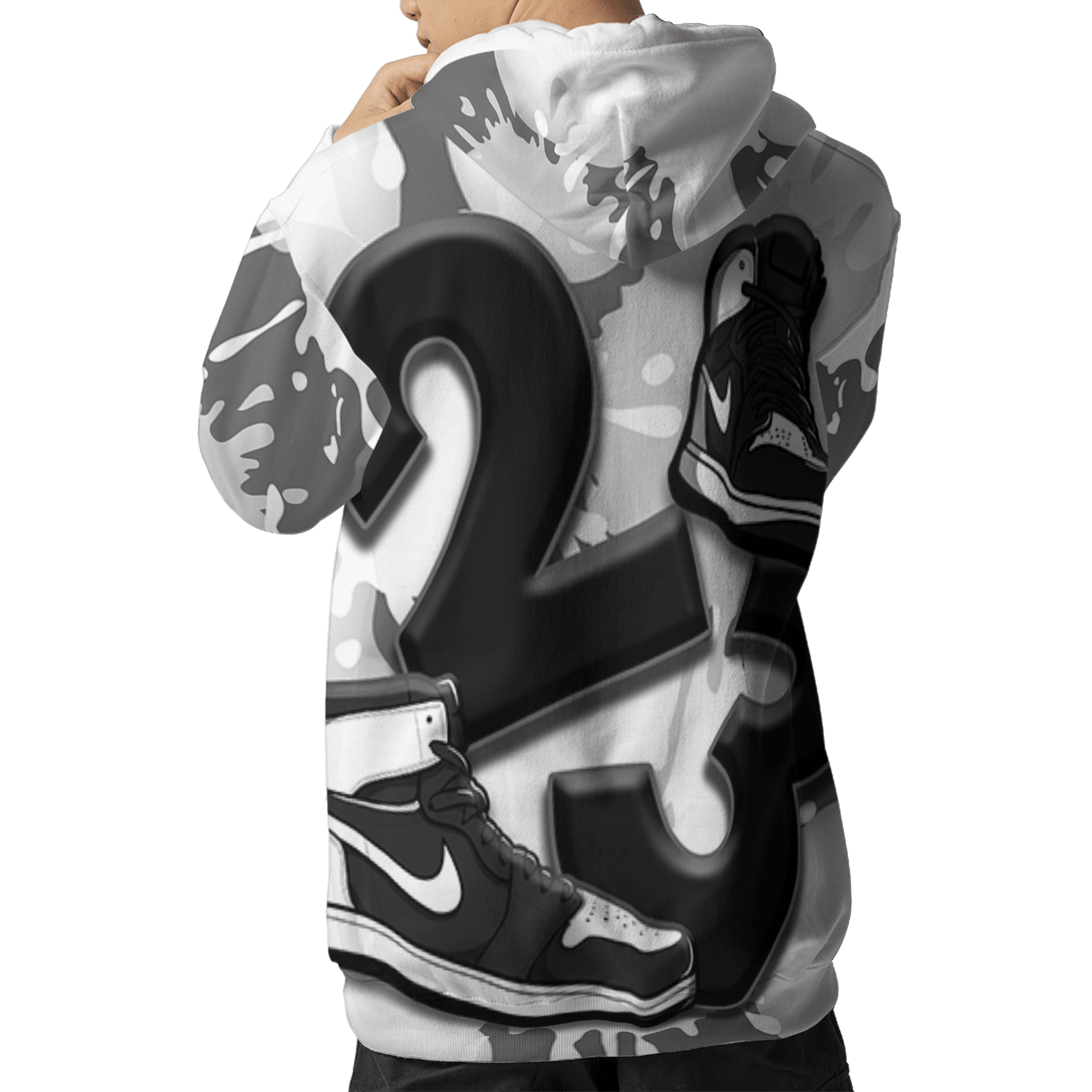 Retro High OG Black White 1s Hoodie Match Number 23 Paint White Monochrome Ball 3D All-Over Print - NastyJamz