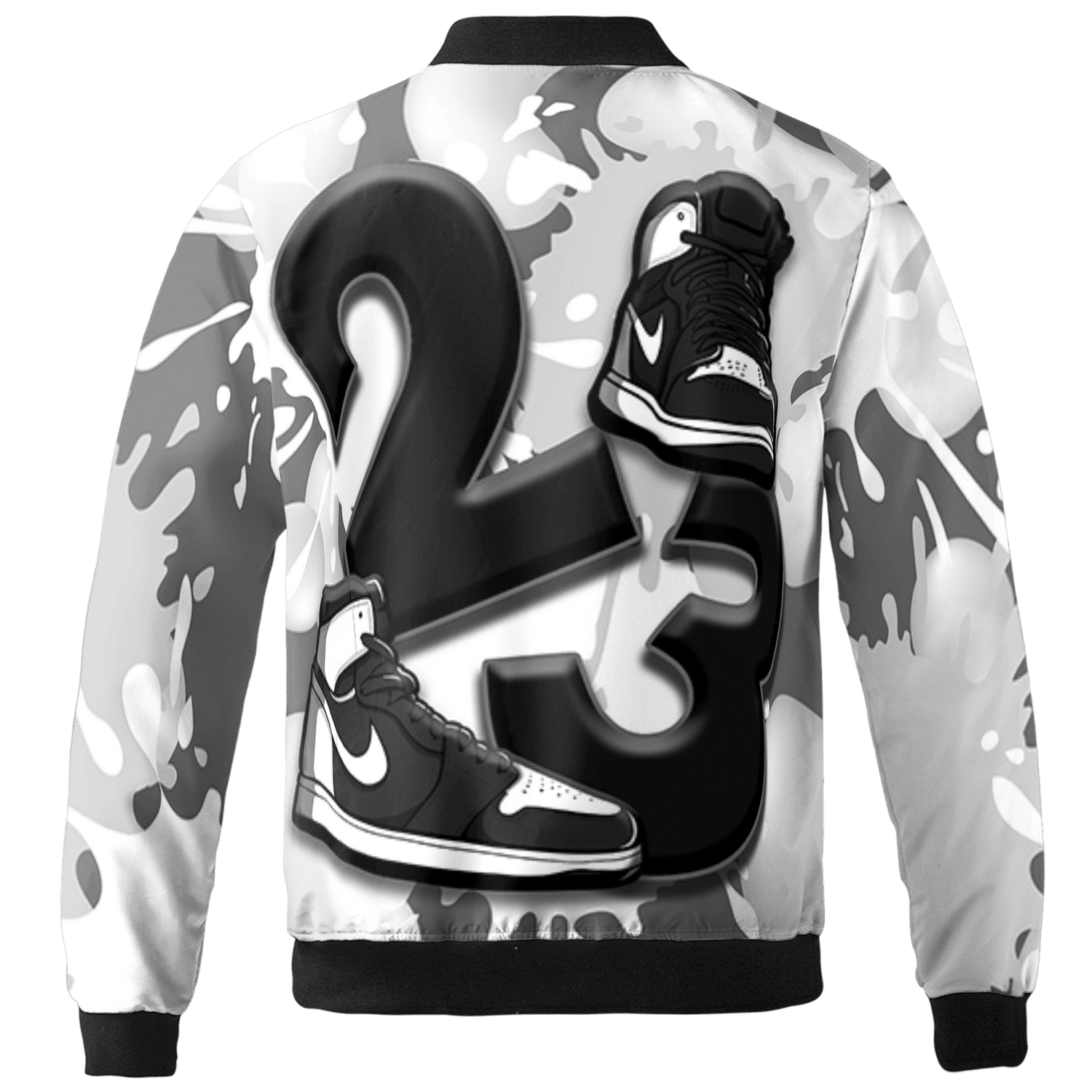 Retro High OG Black White 1s Jacket Match Number 23 Paint White Monochrome Ball 3D All-Over Print - NastyJamz