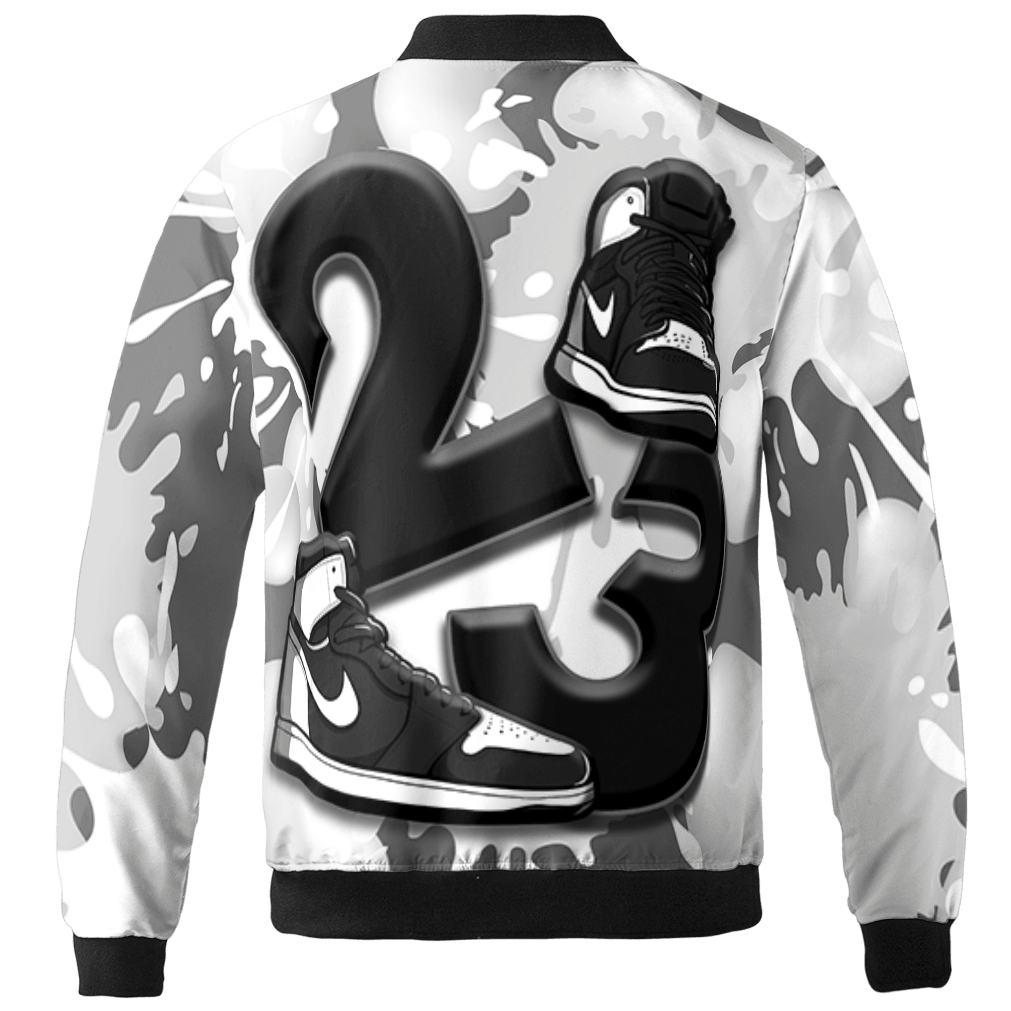 Retro High OG Black White 1s Jacket Match Number 23 Paint White Monochrome Ball 3D All-Over Print - NastyJamz
