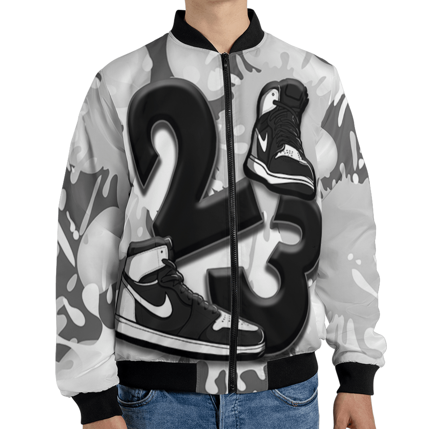 Retro High OG Black White 1s Jacket Match Number 23 Paint White Monochrome Ball 3D All-Over Print - NastyJamz