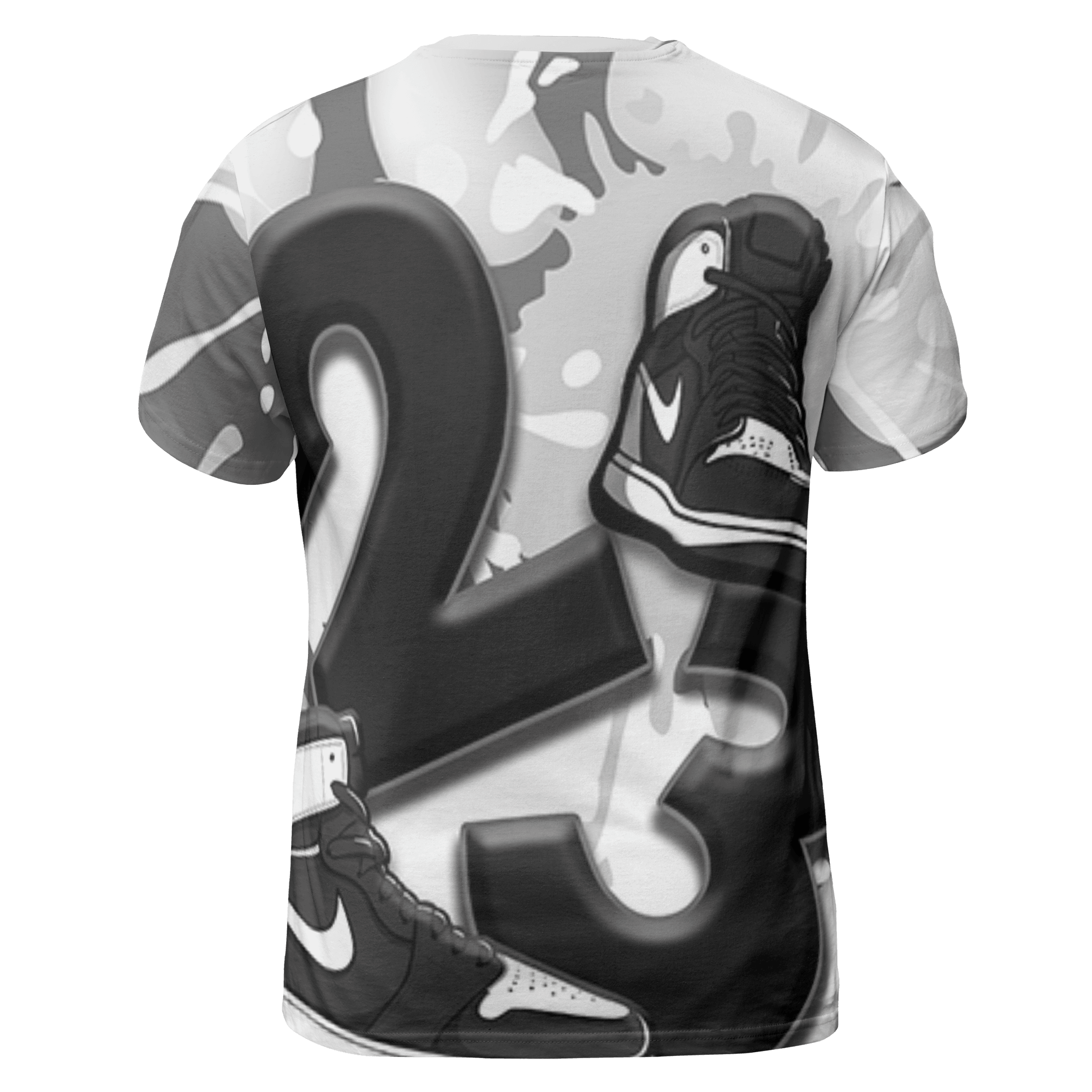 Retro High OG Black White 1s T Shirt Match Number 23 Paint White Monochrome Ball 3D All-Over Print - NastyJamz