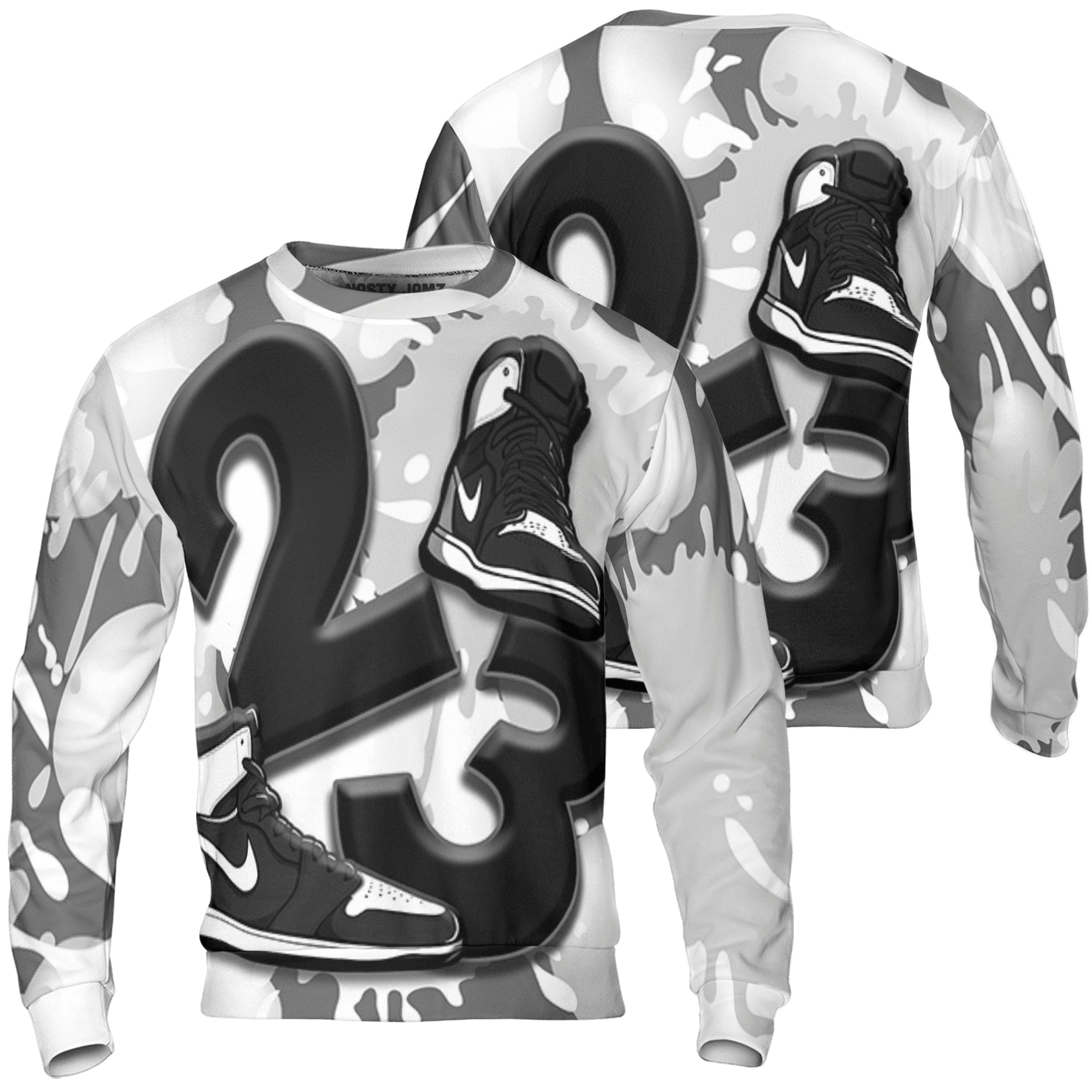 Retro High OG Black White 1s Sweatshirt Match Number 23 Paint White Monochrome Ball 3D All-Over Print - NastyJamz