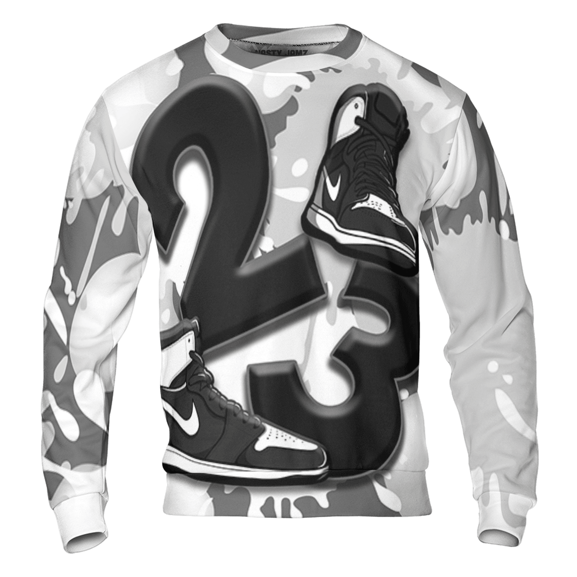 Retro High OG Black White 1s Sweatshirt Match Number 23 Paint White Monochrome Ball 3D All-Over Print - NastyJamz