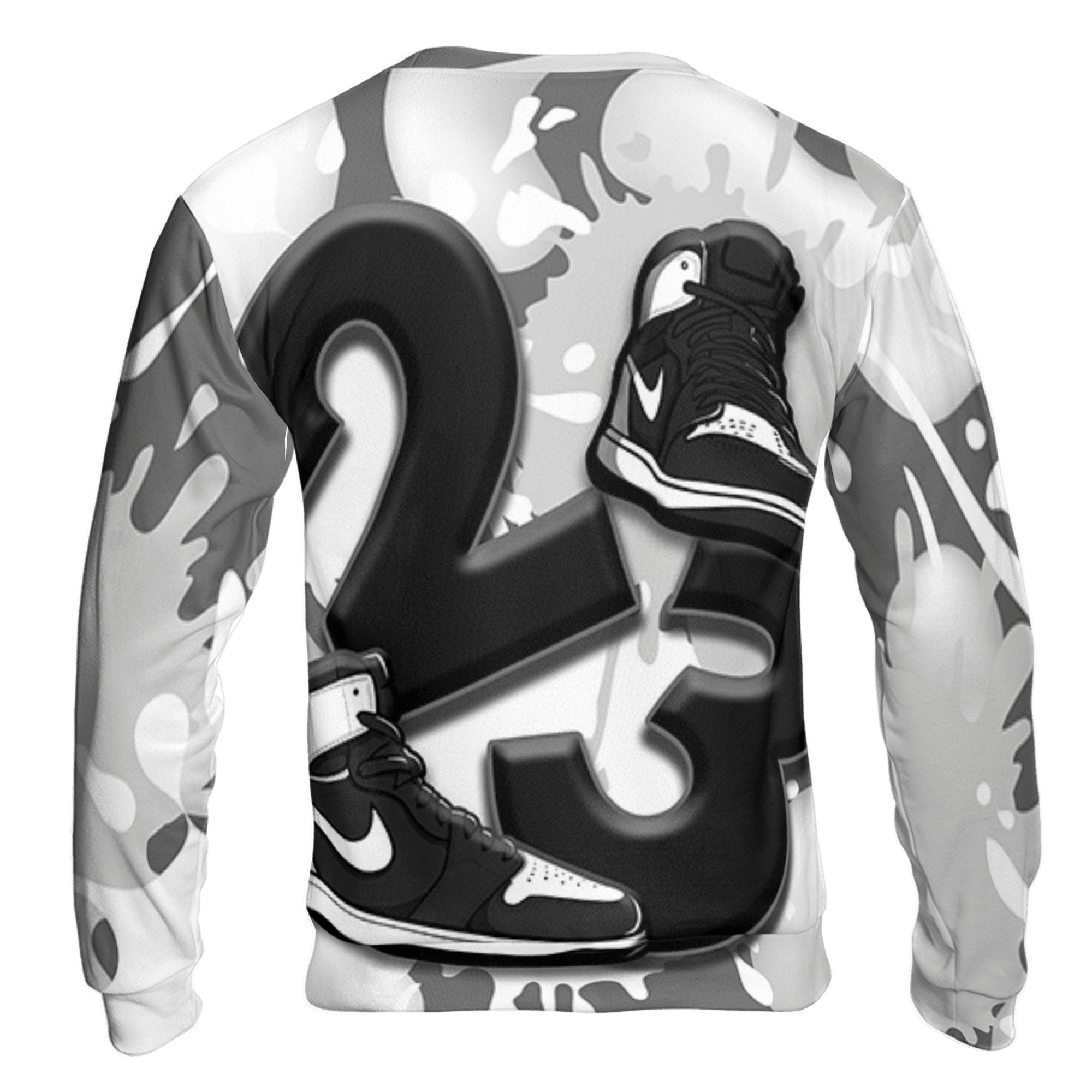 Retro High OG Black White 1s Sweatshirt Match Number 23 Paint White Monochrome Ball 3D All-Over Print - NastyJamz