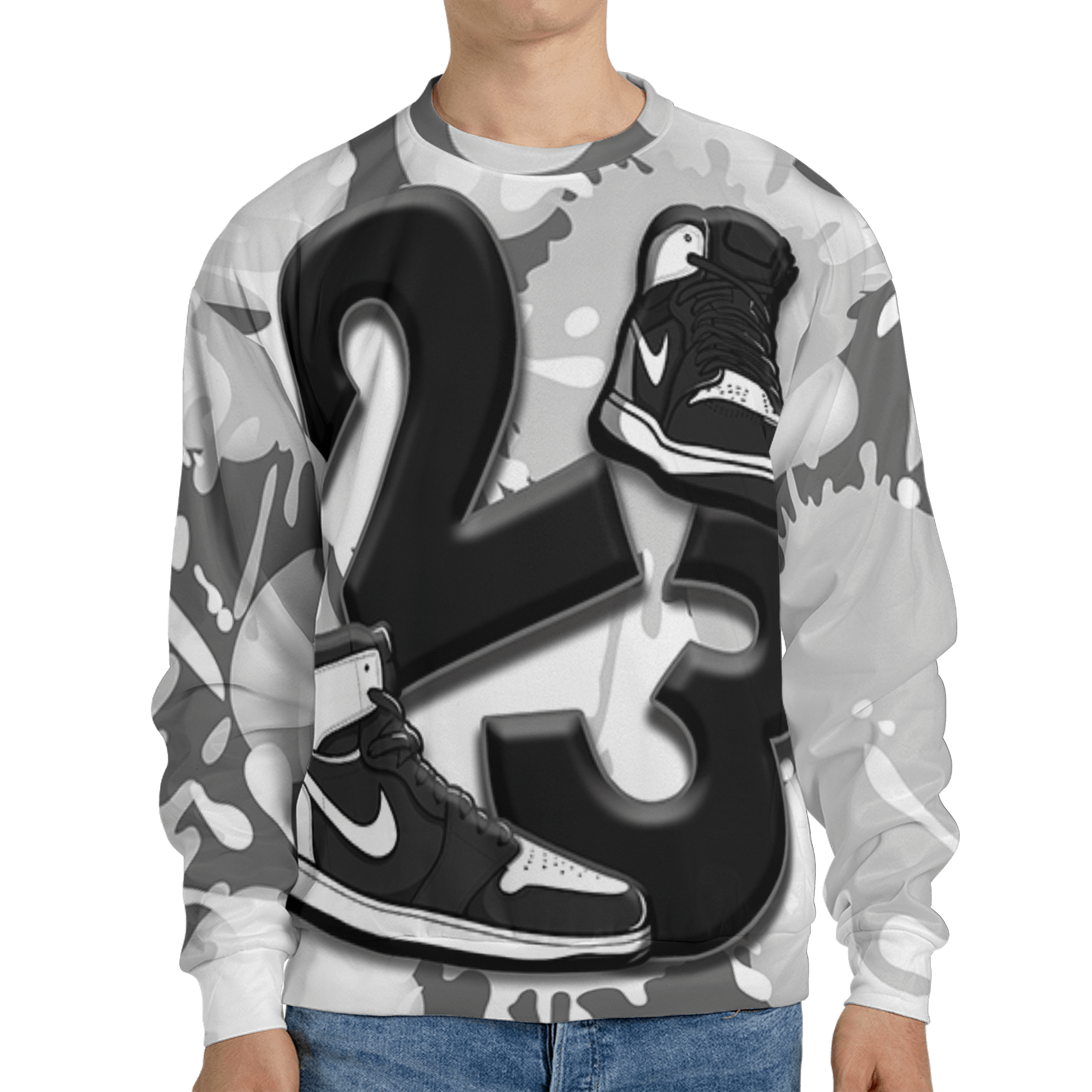 Retro High OG Black White 1s Sweatshirt Match Number 23 Paint White Monochrome Ball 3D All-Over Print - NastyJamz
