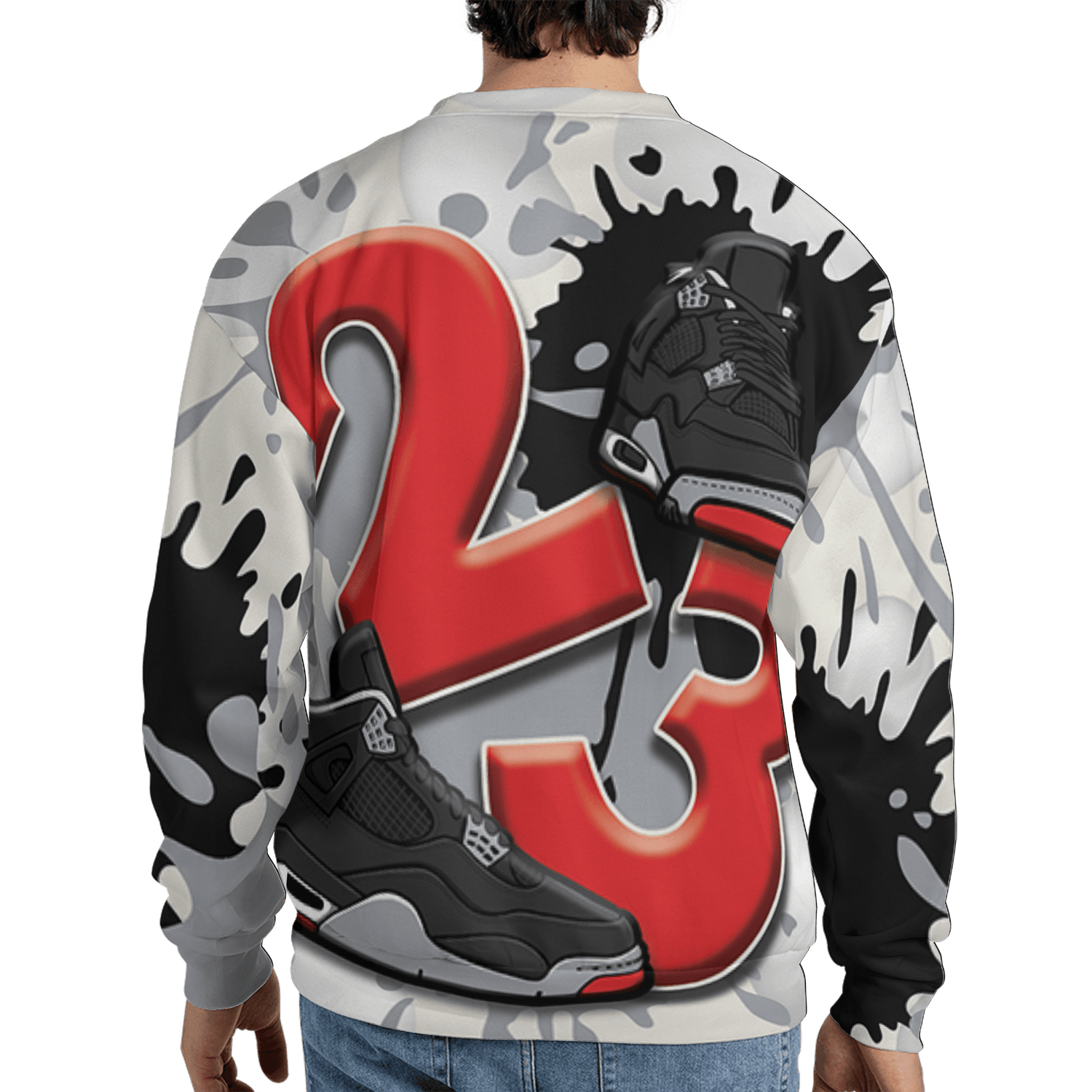 Bred Reimagined 4s Sweatshirt Match Number 23 Paint White Monochrome Ball 3D All-Over Print - NastyJamz