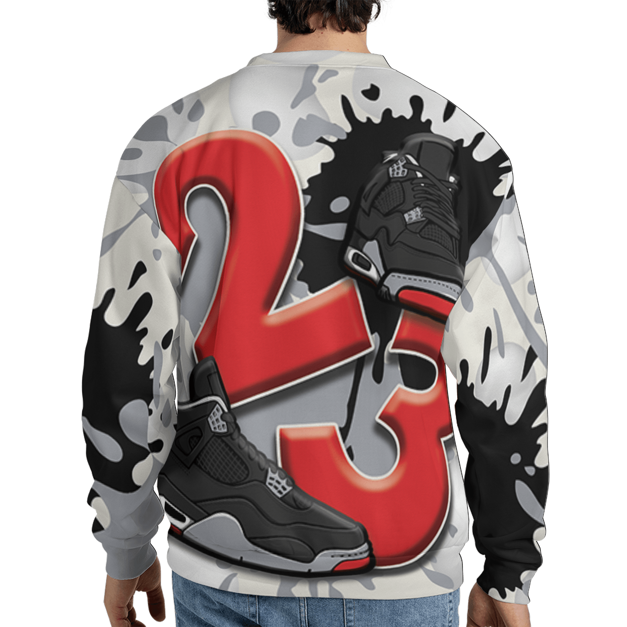 Bred Reimagined 4s Sweatshirt Match Number 23 Paint White Monochrome Ball 3D All-Over Print - NastyJamz