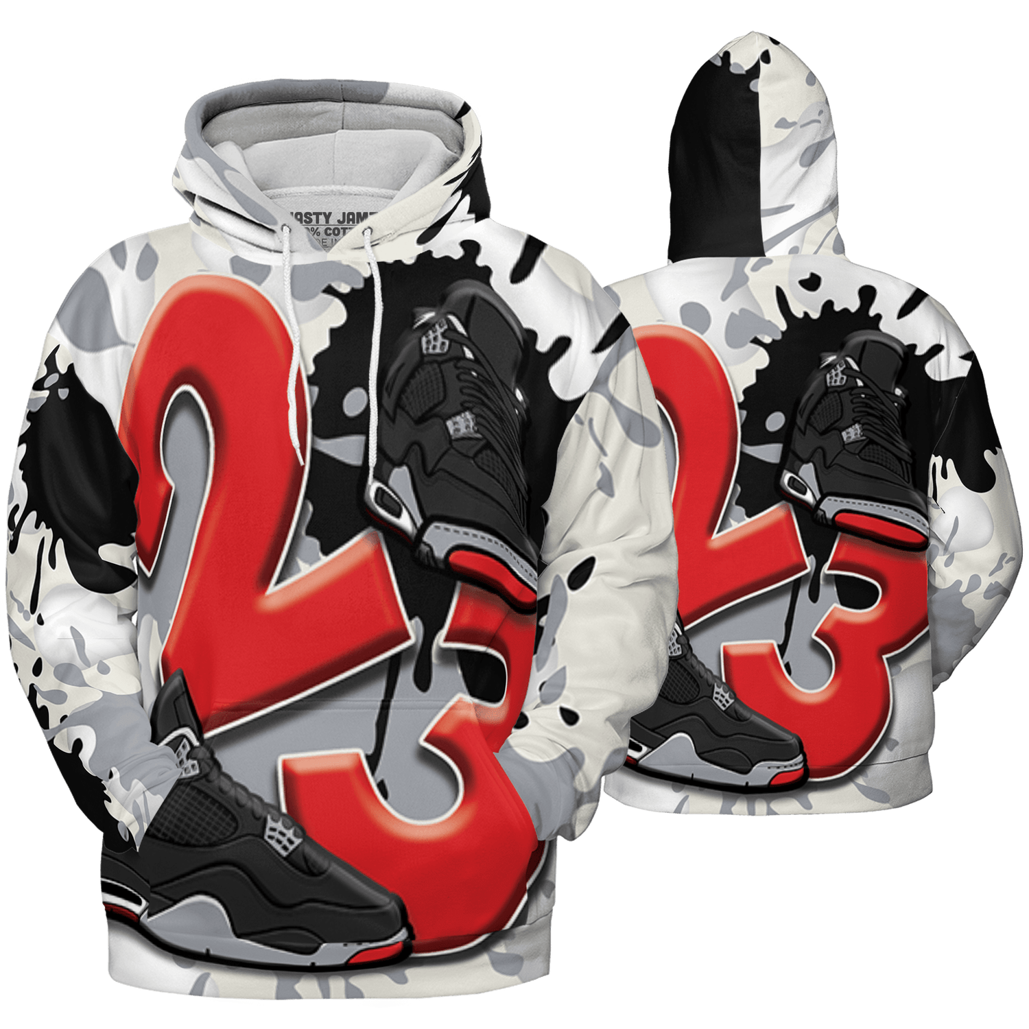 Bred Reimagined 4s Hoodie Match Number 23 Paint White Monochrome Ball 3D All-Over Print - NastyJamz