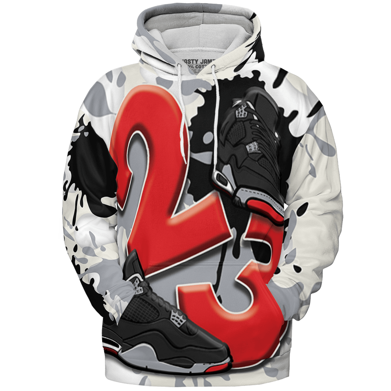 Bred Reimagined 4s Hoodie Match Number 23 Paint White Monochrome Ball 3D All-Over Print - NastyJamz