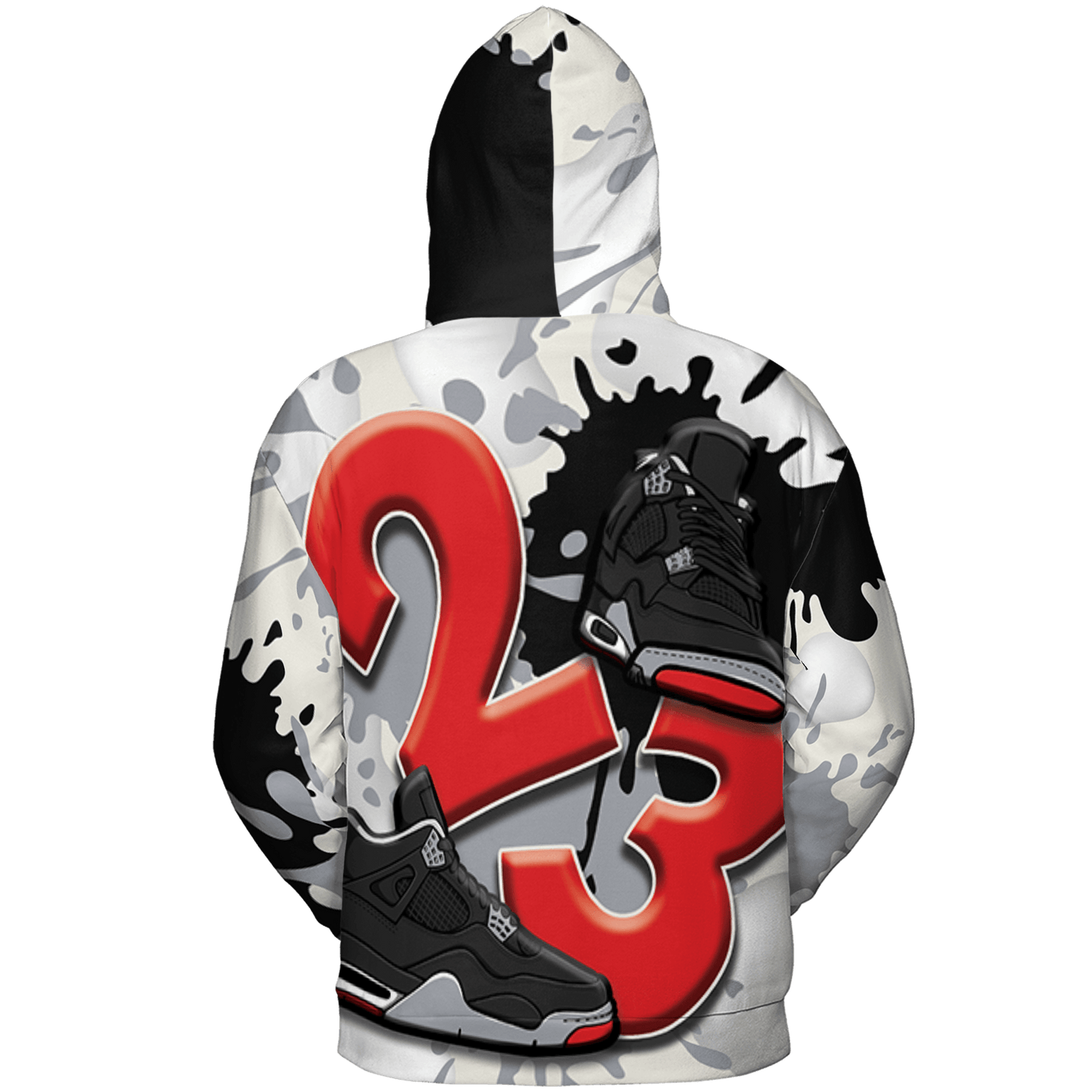 Bred Reimagined 4s Hoodie Match Number 23 Paint White Monochrome Ball 3D All-Over Print - NastyJamz