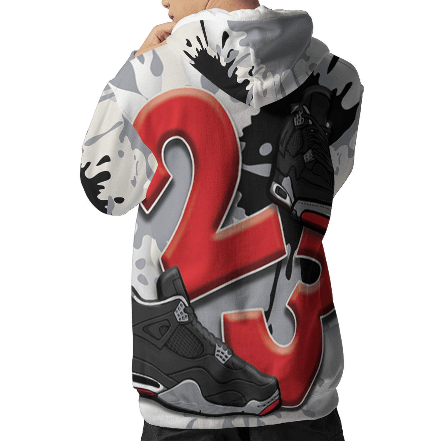 Bred Reimagined 4s Hoodie Match Number 23 Paint White Monochrome Ball 3D All-Over Print - NastyJamz