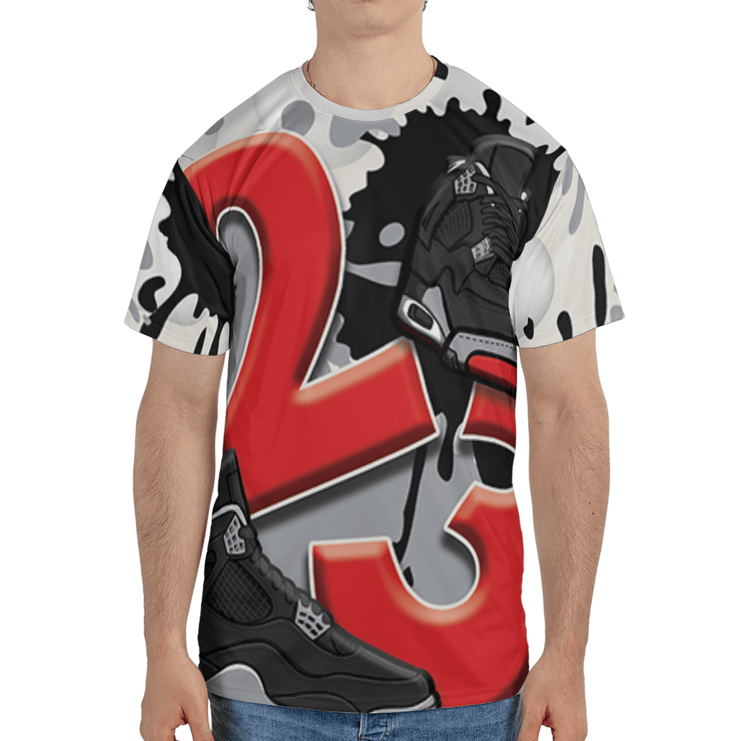 Bred Reimagined 4s T Shirt Match Number 23 Paint White Monochrome Ball 3D All-Over Print - NastyJamz