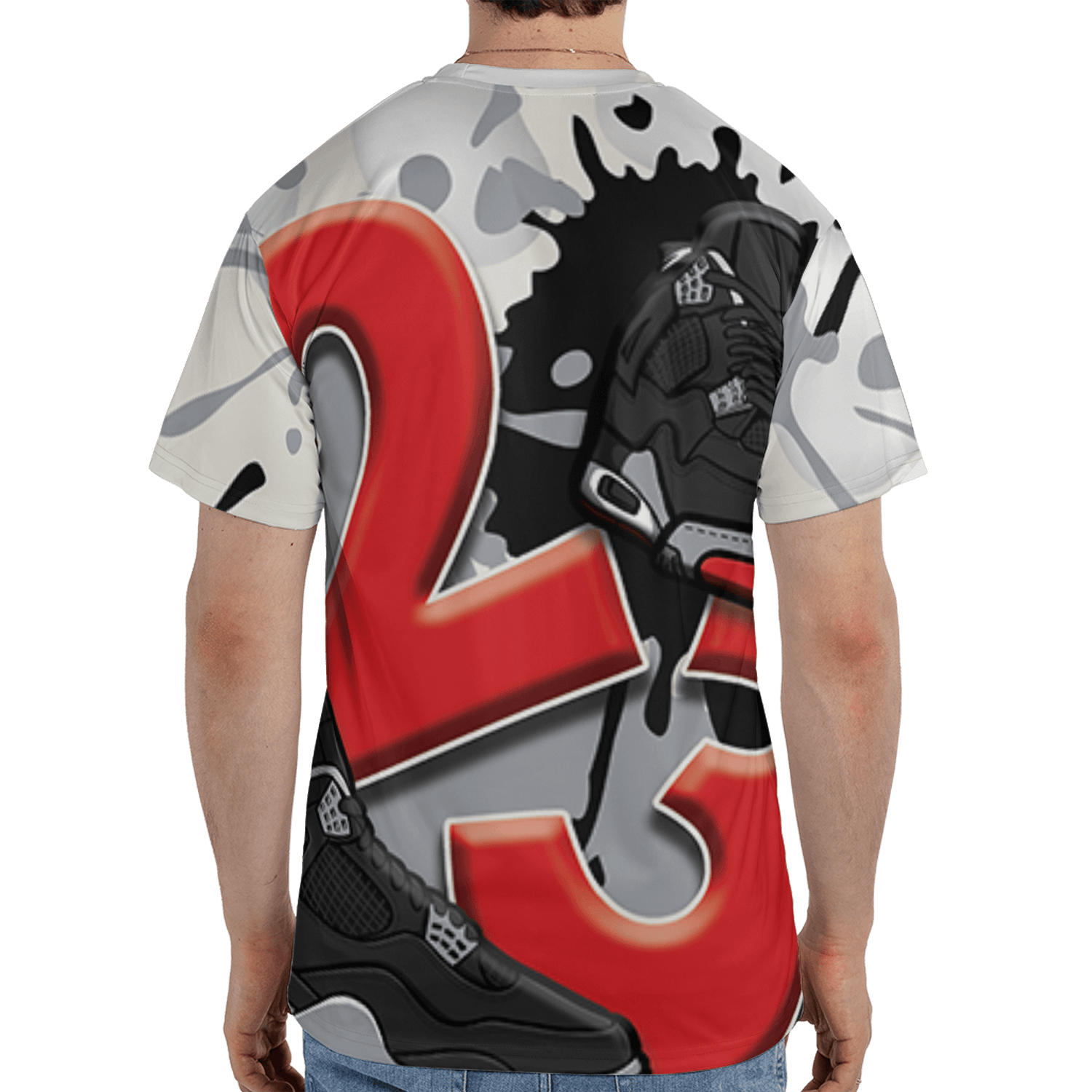 Bred Reimagined 4s T Shirt Match Number 23 Paint White Monochrome Ball 3D All-Over Print - NastyJamz