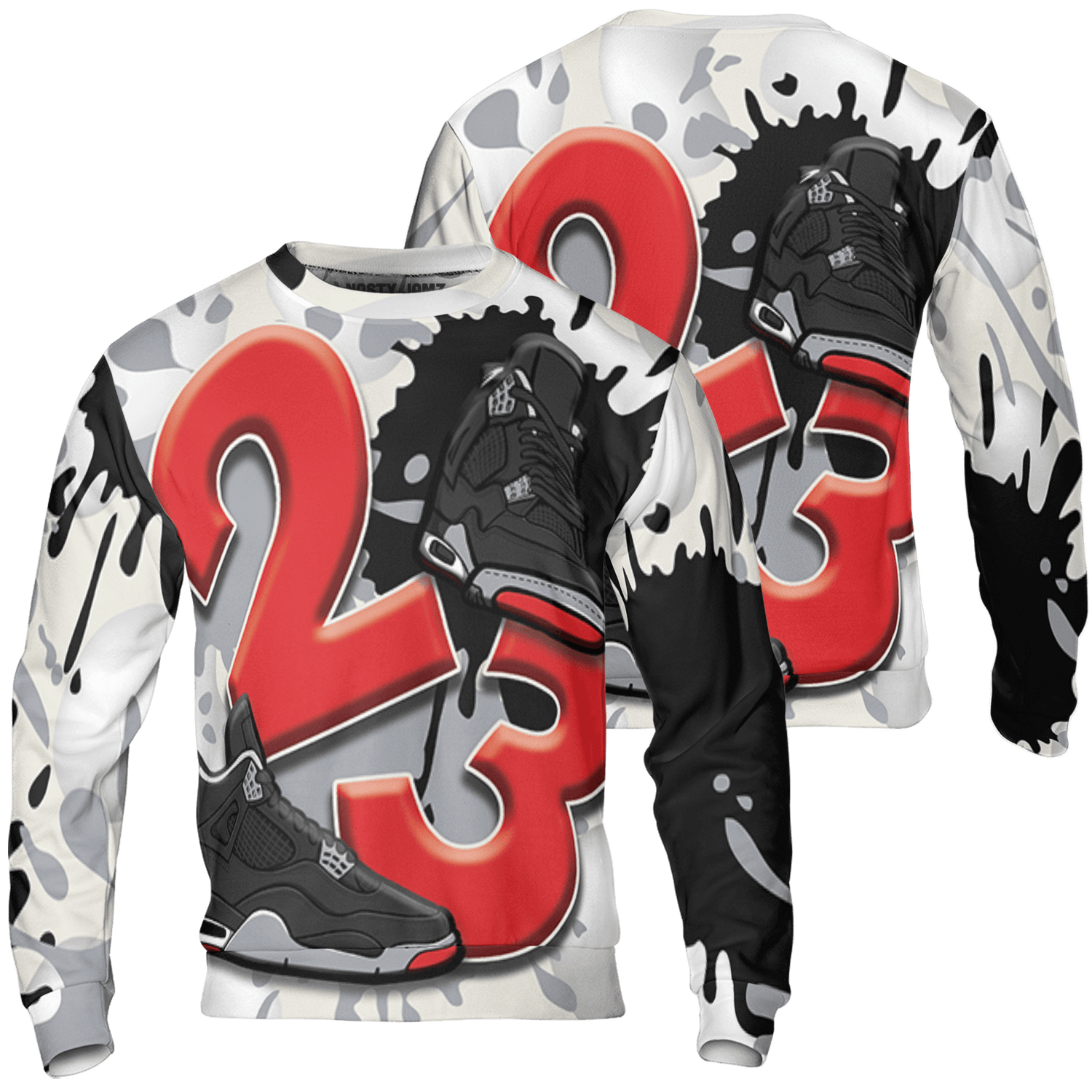 Bred Reimagined 4s Sweatshirt Match Number 23 Paint White Monochrome Ball 3D All-Over Print - NastyJamz