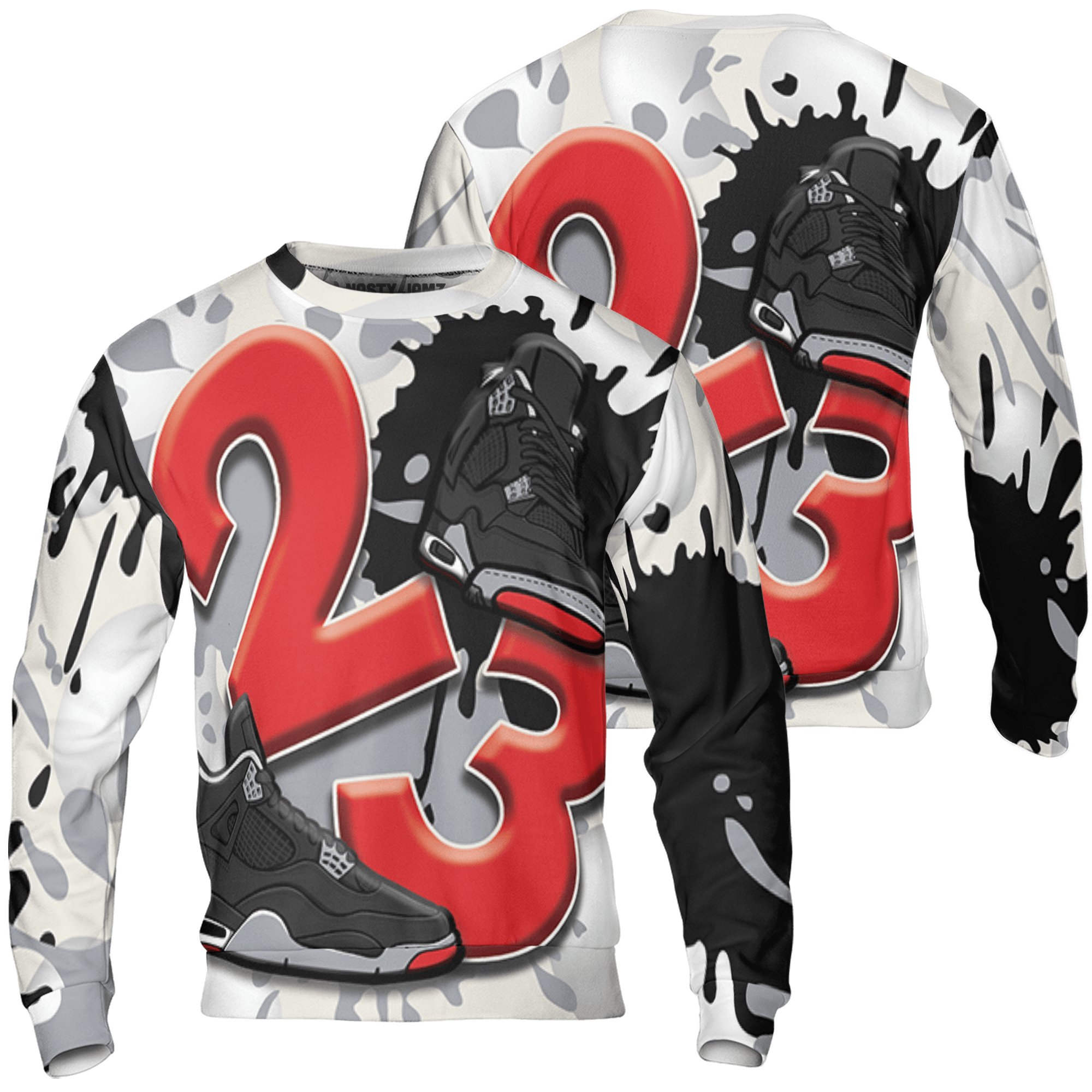 Bred Reimagined 4s Sweatshirt Match Number 23 Paint White Monochrome Ball 3D All-Over Print - NastyJamz