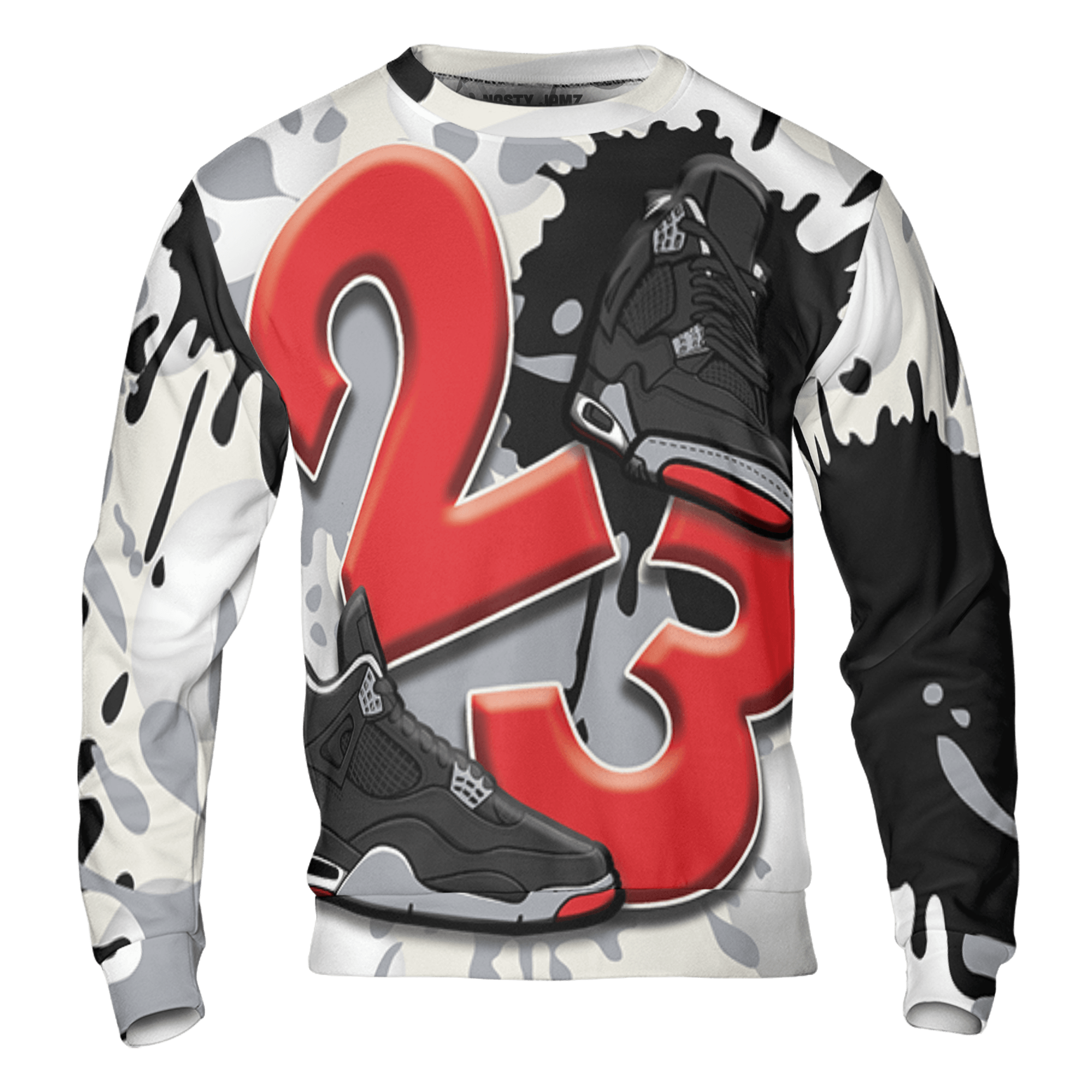 Bred Reimagined 4s Sweatshirt Match Number 23 Paint White Monochrome Ball 3D All-Over Print - NastyJamz