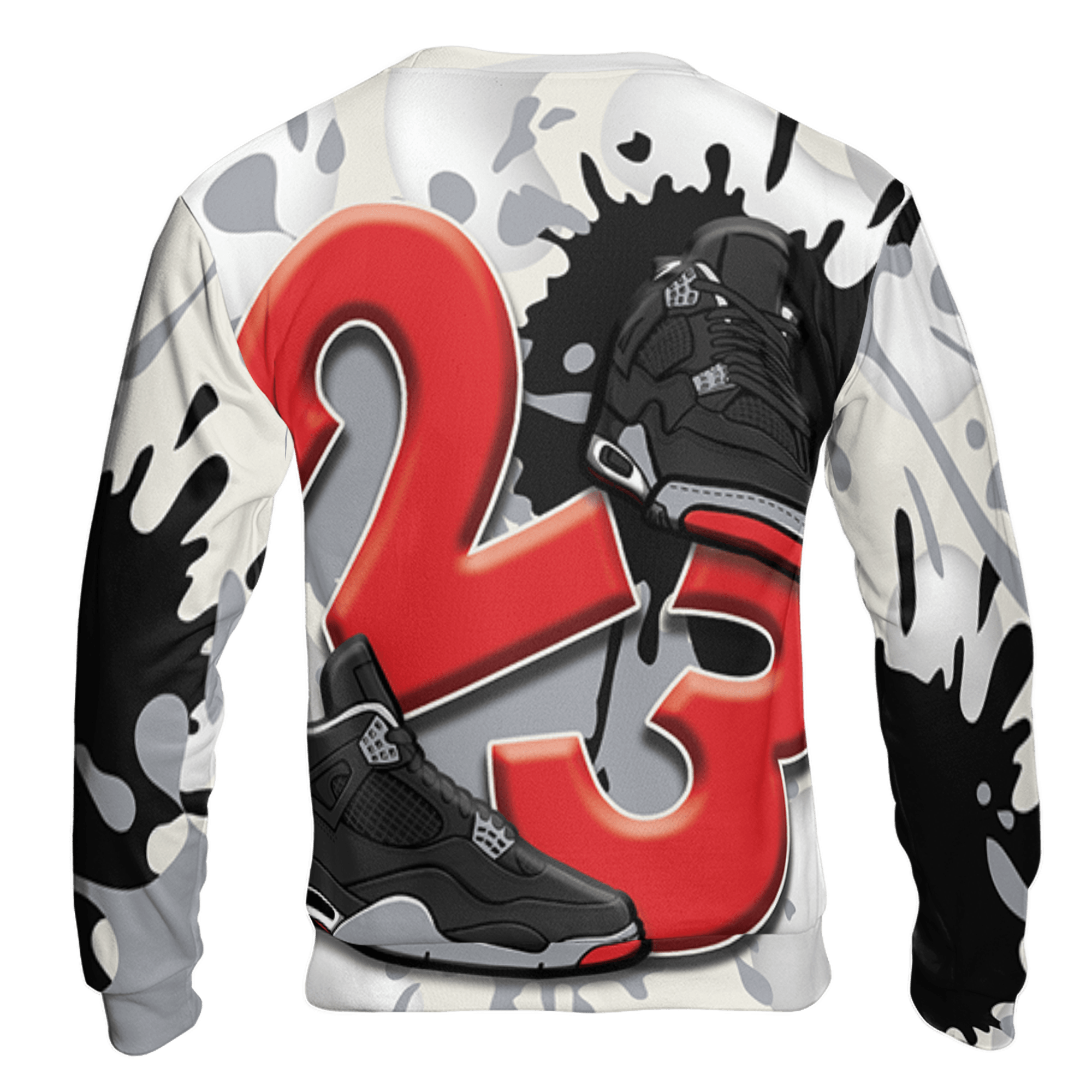 Bred Reimagined 4s Sweatshirt Match Number 23 Paint White Monochrome Ball 3D All-Over Print - NastyJamz