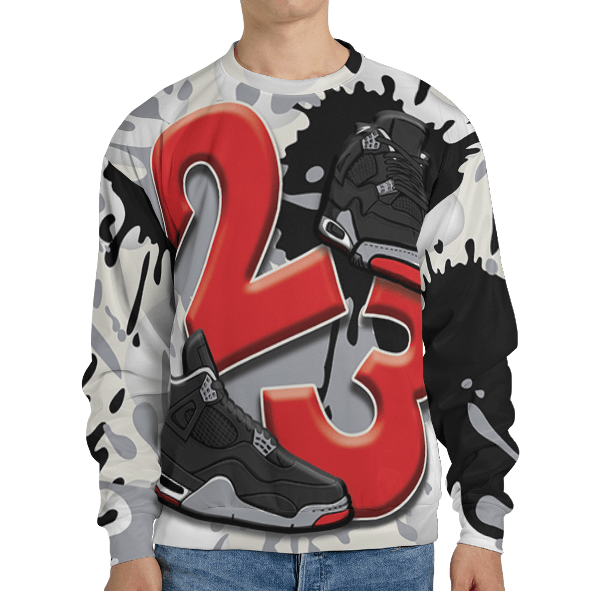 Bred Reimagined 4s Sweatshirt Match Number 23 Paint White Monochrome Ball 3D All-Over Print - NastyJamz