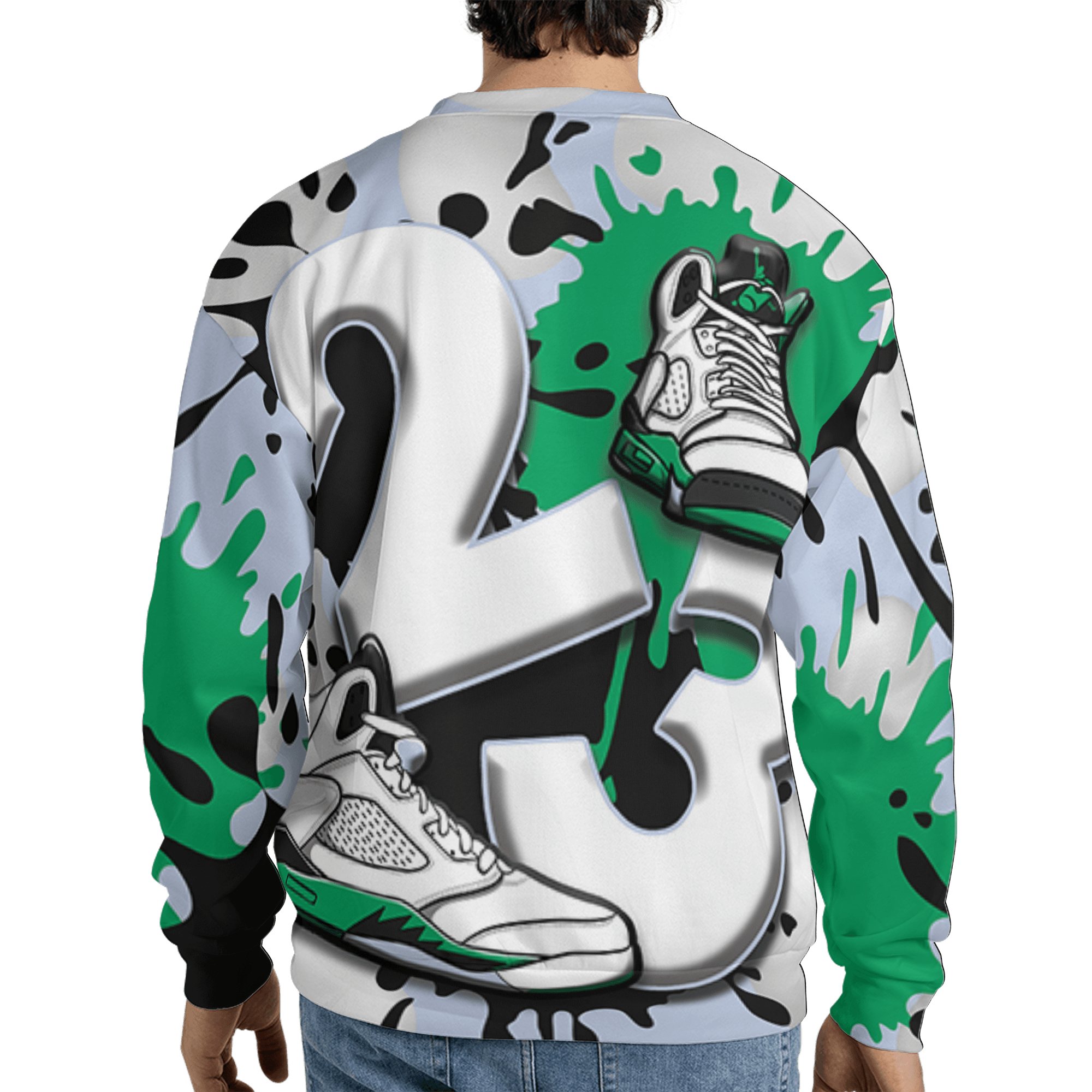 Lucky Green 5s Sweatshirt Match Number 23 Paint White Monochrome Ball 3D All-Over Print - NastyJamz