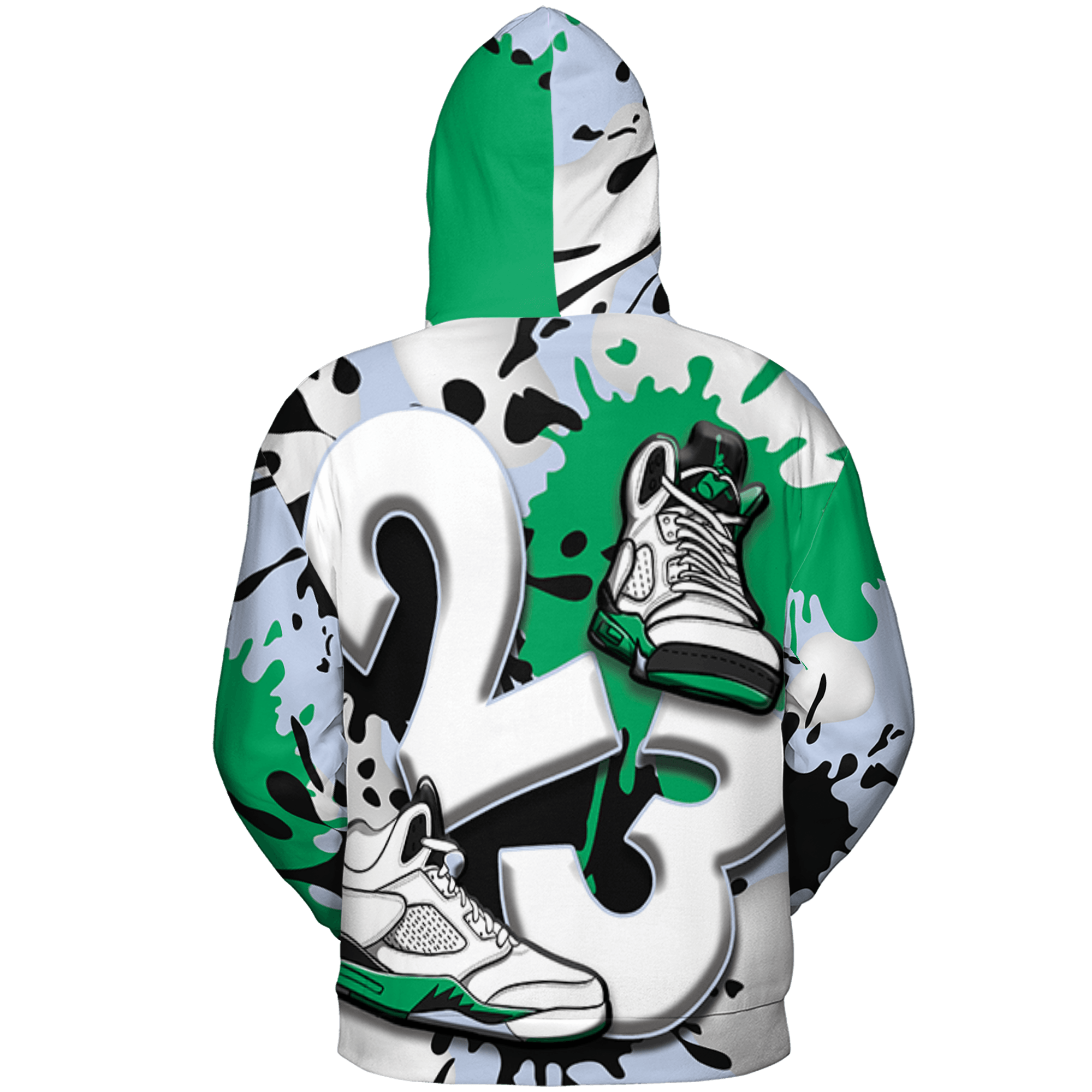 Lucky Green 5s Hoodie Match Number 23 Paint White Monochrome Ball 3D All-Over Print - NastyJamz