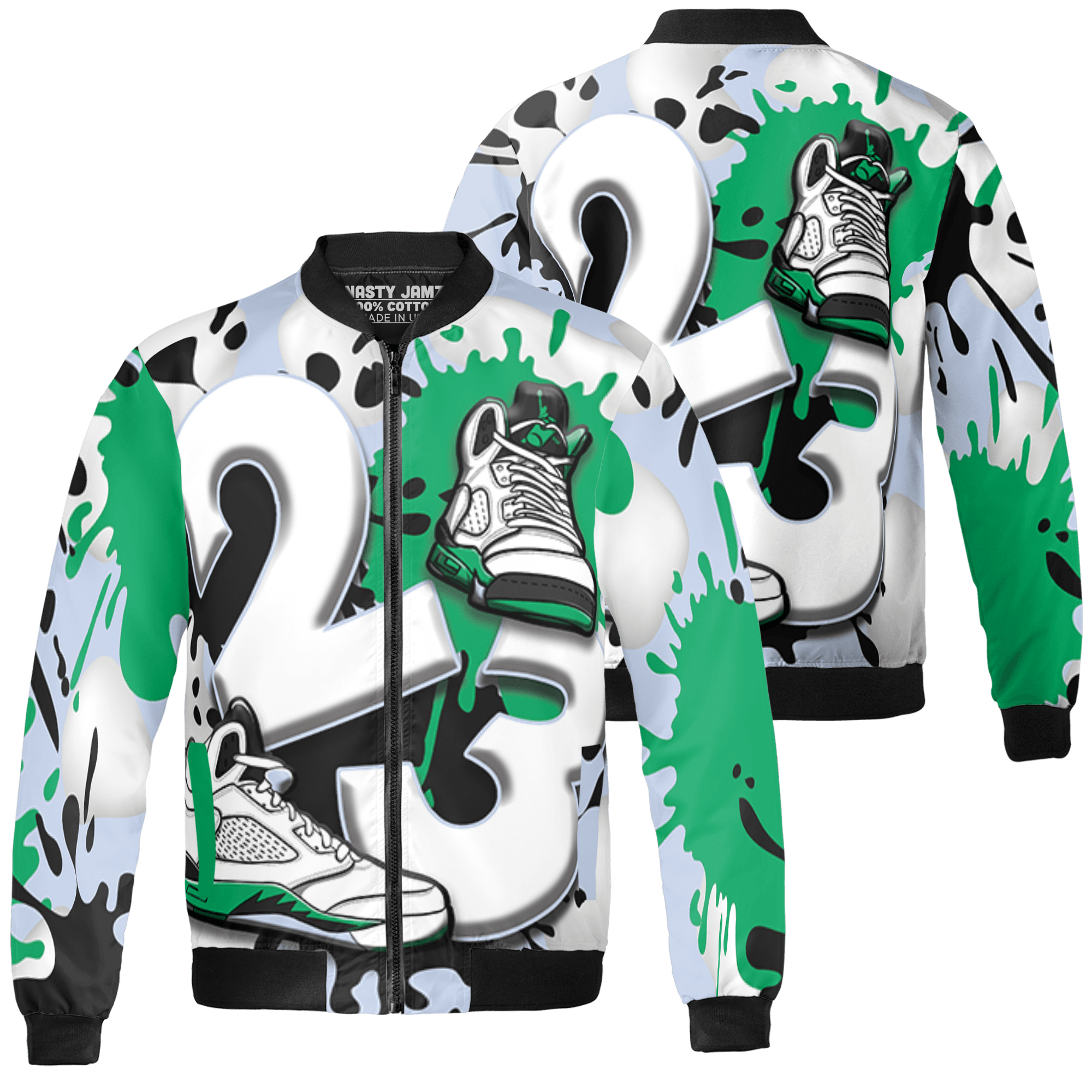 Lucky Green 5s Jacket Match Number 23 Paint White Monochrome Ball 3D All-Over Print - NastyJamz