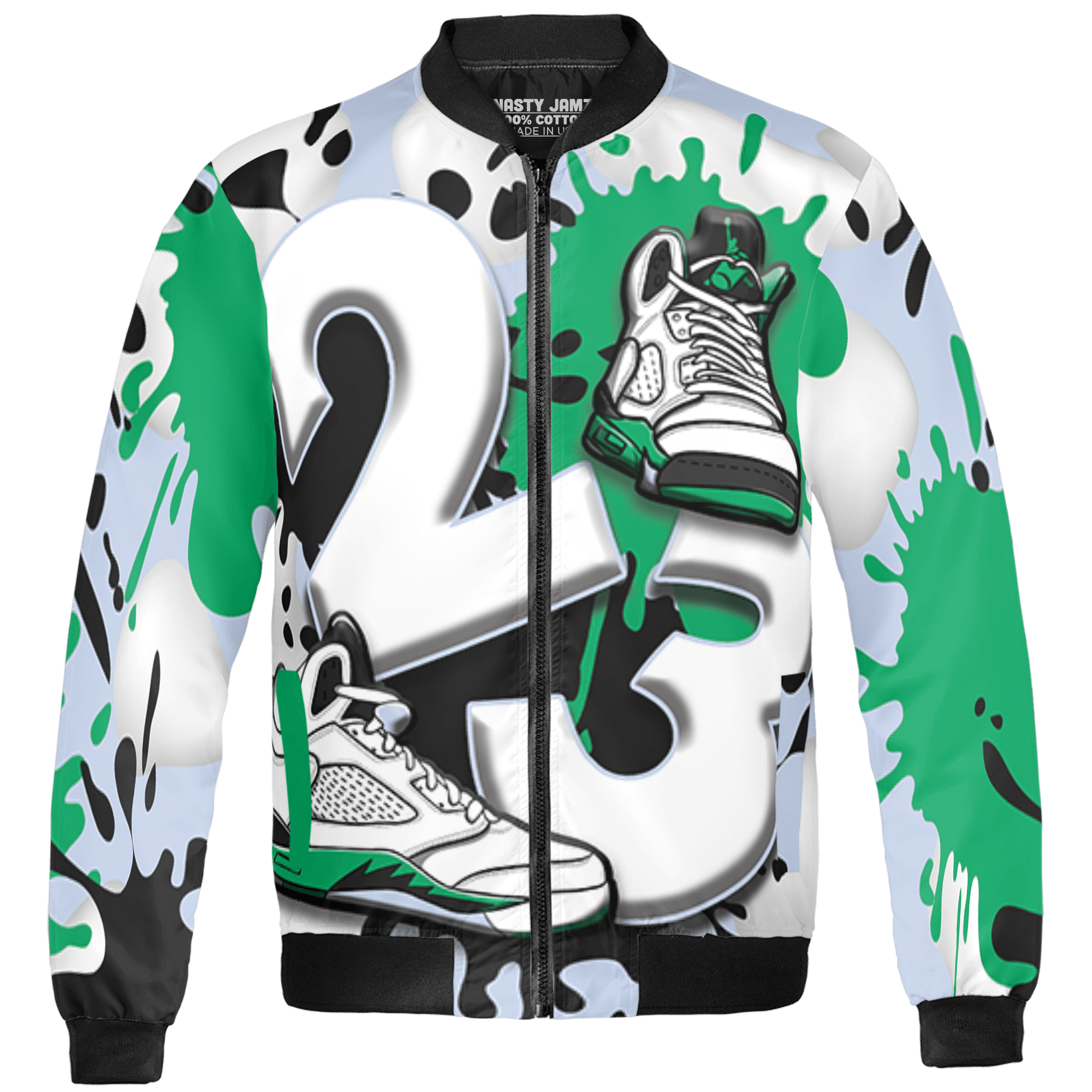 Lucky Green 5s Jacket Match Number 23 Paint White Monochrome Ball 3D All-Over Print - NastyJamz