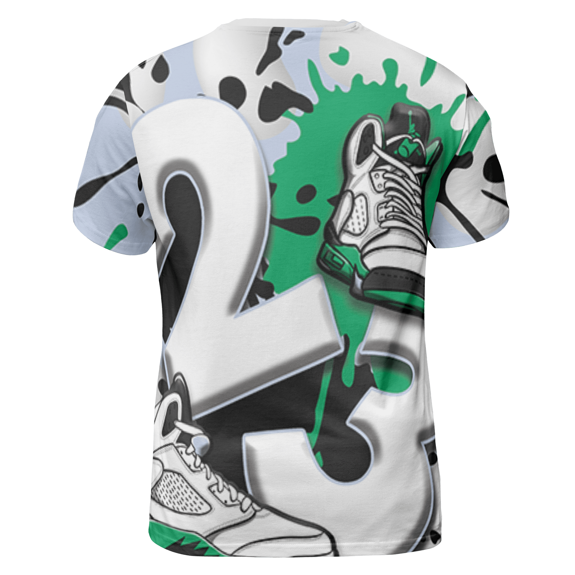 Lucky Green 5s T Shirt Match Number 23 Paint White Monochrome Ball 3D All-Over Print - NastyJamz