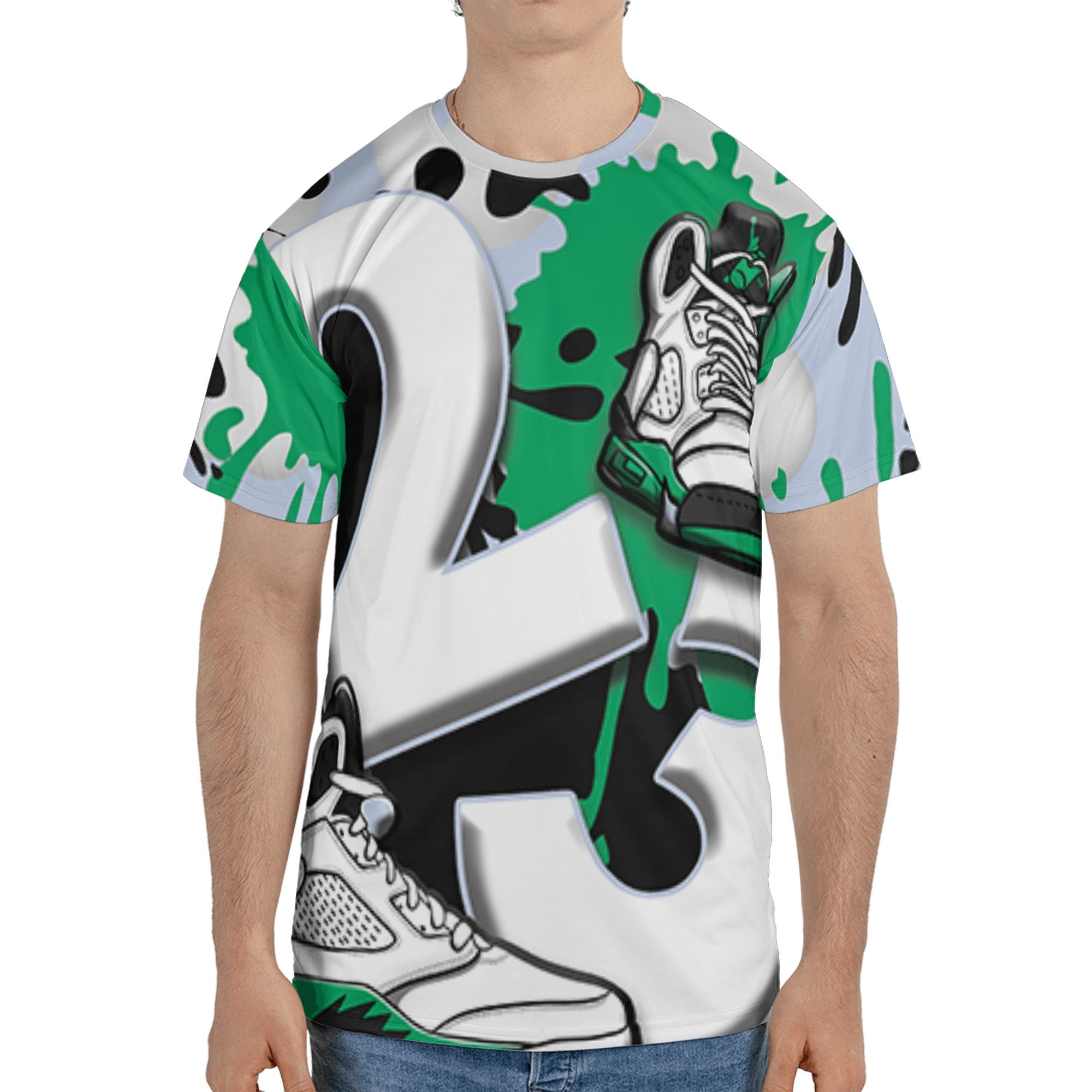 Lucky Green 5s T Shirt Match Number 23 Paint White Monochrome Ball 3D All-Over Print - NastyJamz