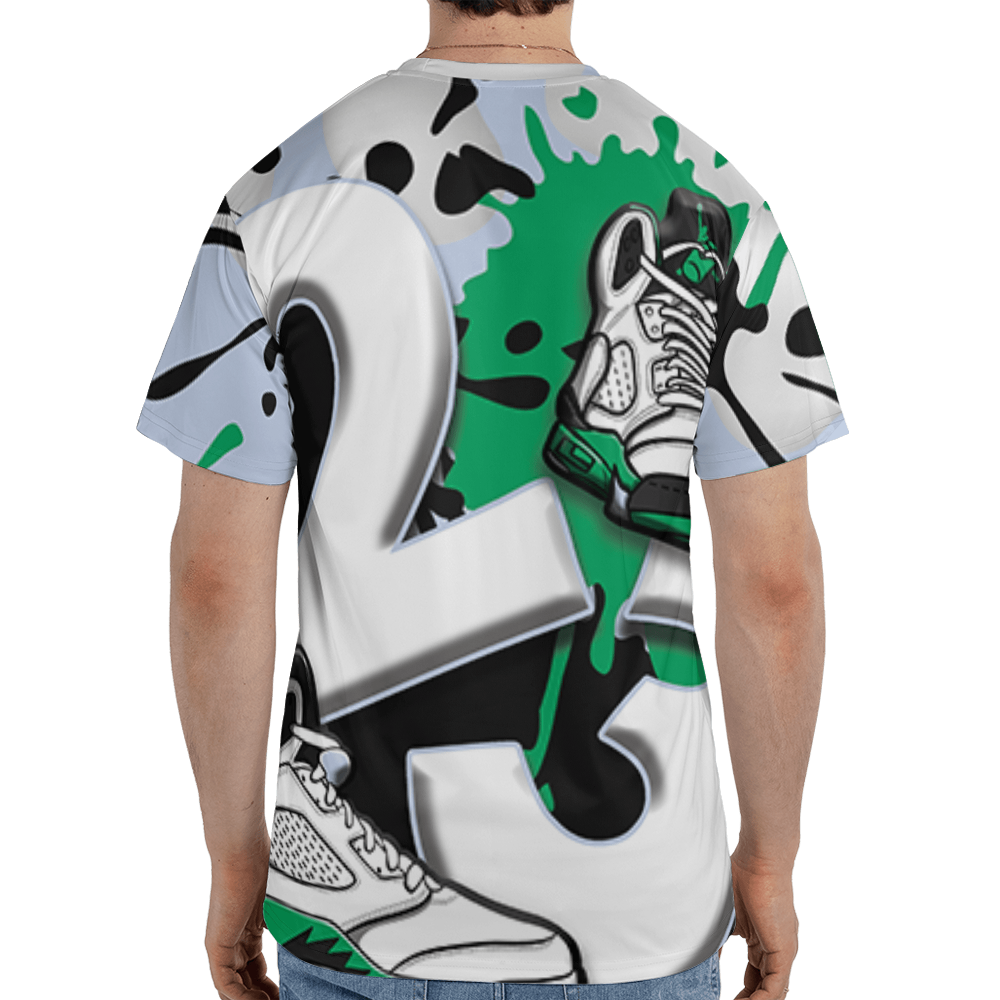 Lucky Green 5s T Shirt Match Number 23 Paint White Monochrome Ball 3D All-Over Print - NastyJamz