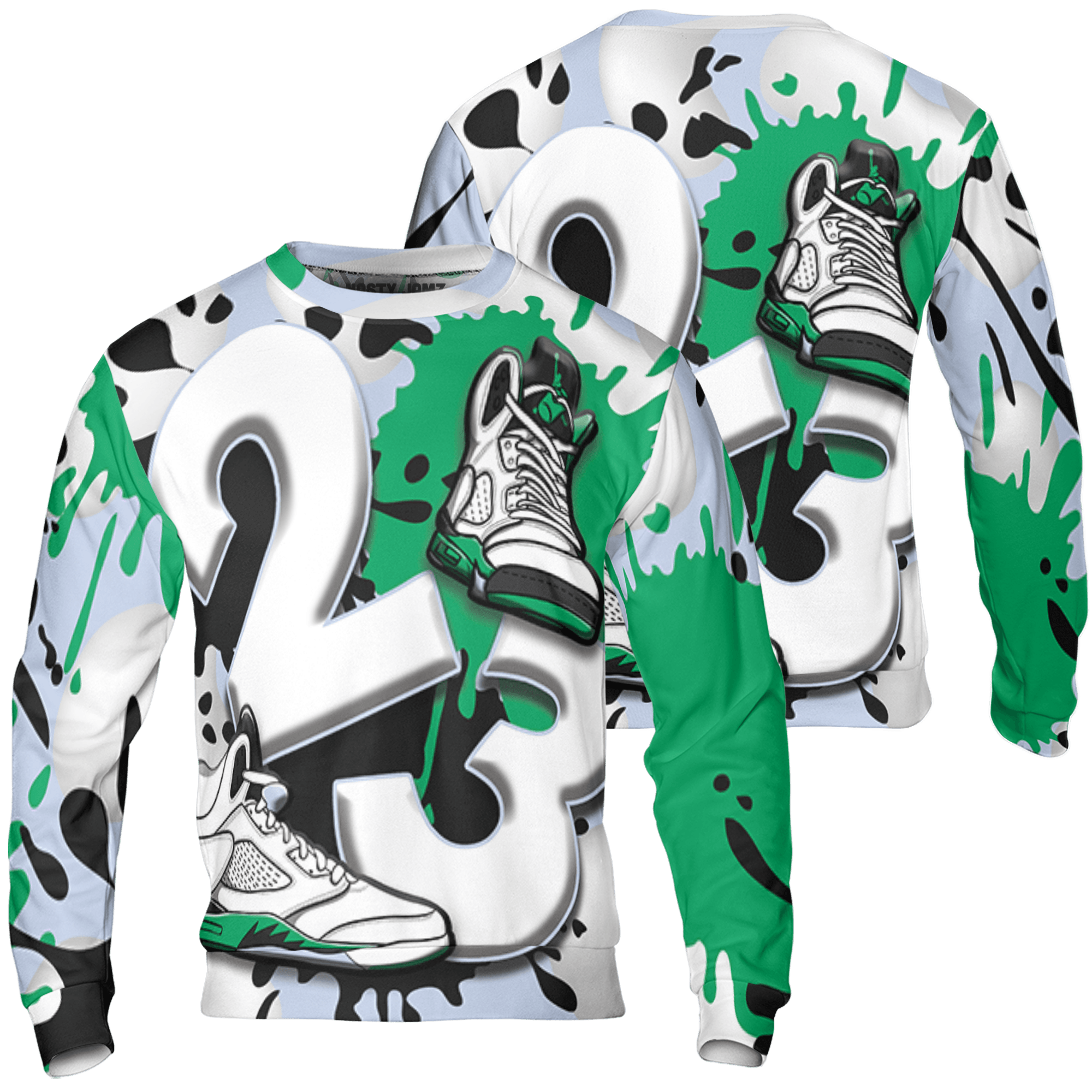 Lucky Green 5s Sweatshirt Match Number 23 Paint White Monochrome Ball 3D All-Over Print - NastyJamz