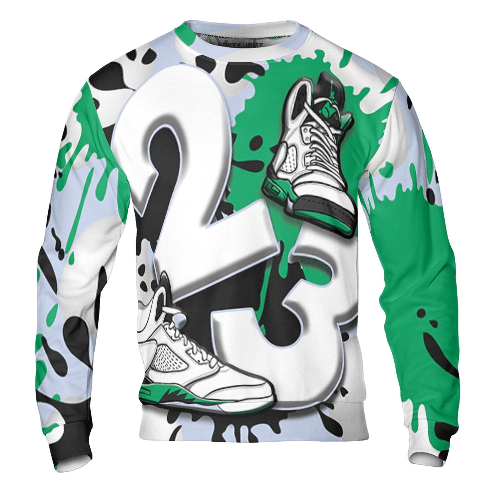Lucky Green 5s Sweatshirt Match Number 23 Paint White Monochrome Ball 3D All-Over Print - NastyJamz