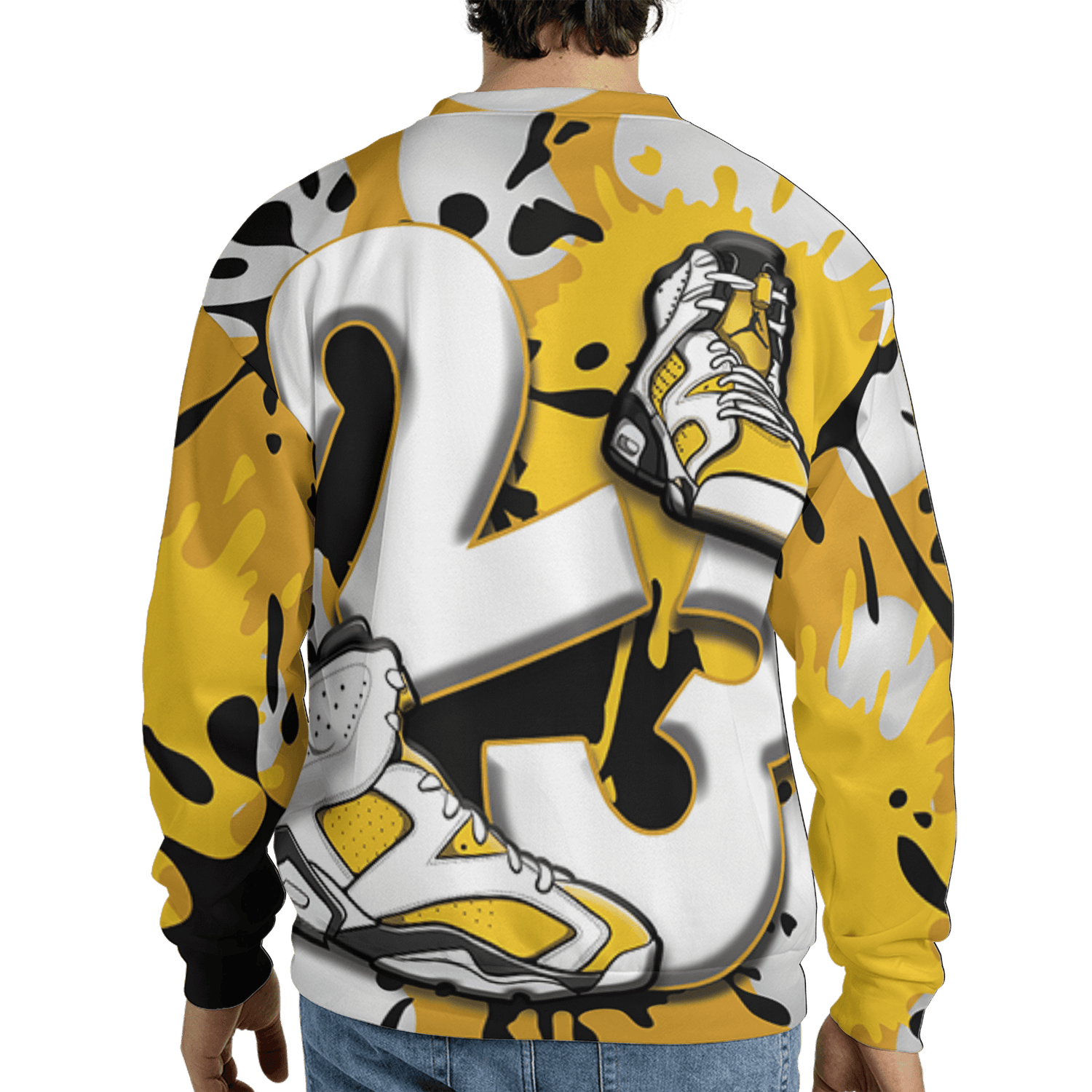 Yellow Ochre 6s Sweatshirt Match Number 23 Paint White Monochrome Ball 3D All-Over Print - NastyJamz